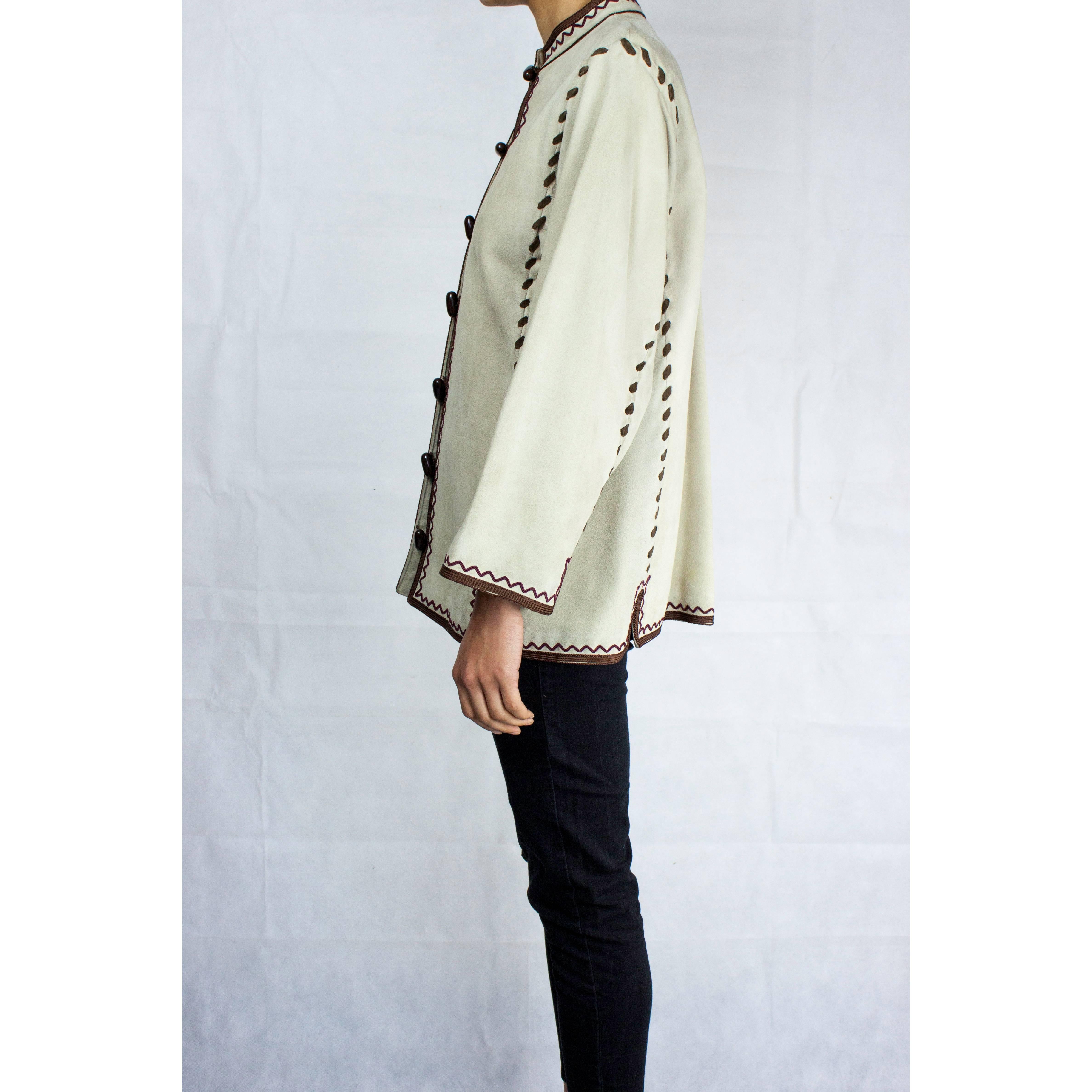 Beige Yves Saint Laurent suede Cossack inspired jacket, circa 1976 For Sale