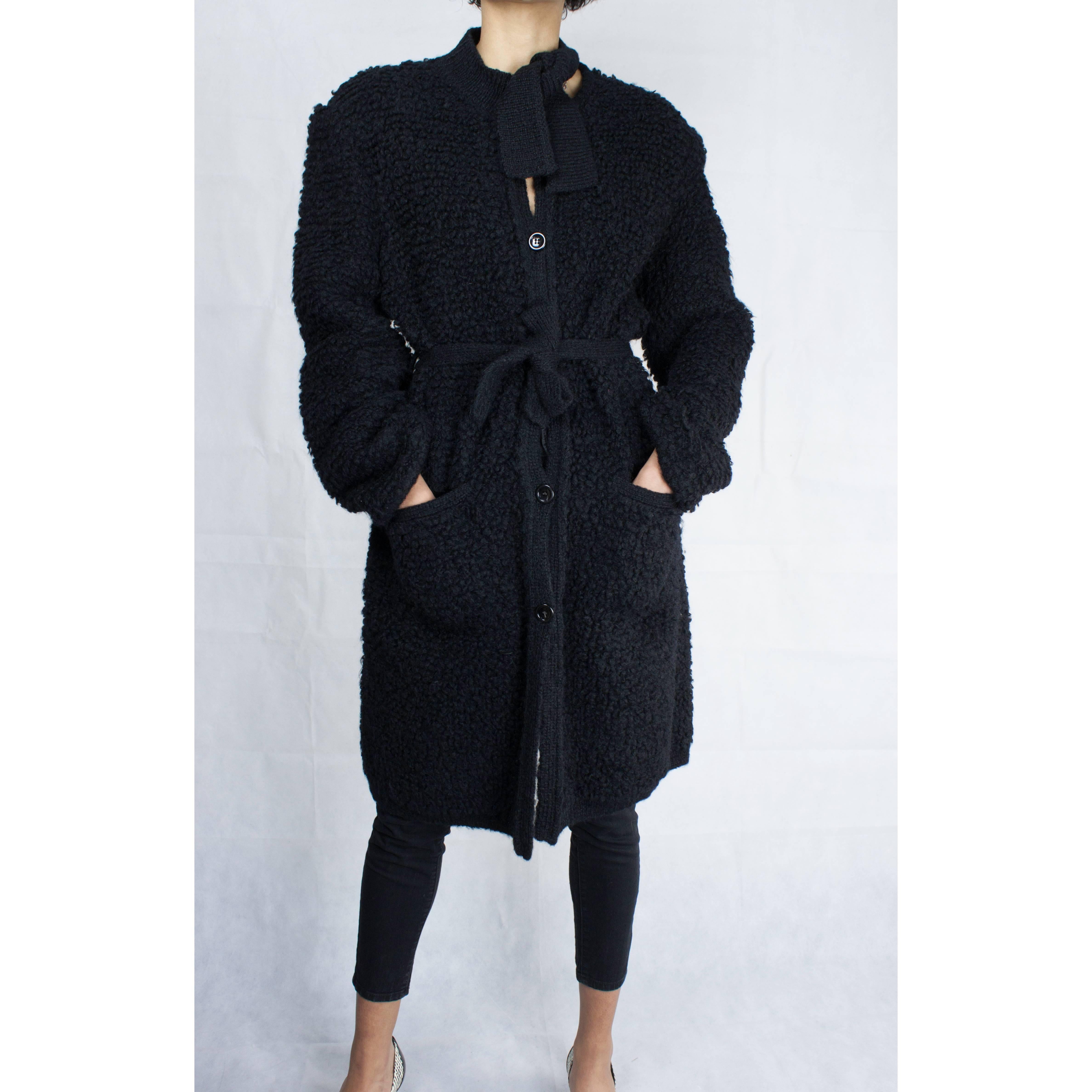 Sonia Rykiel Early knitted black wool coat, circa 1960s 1