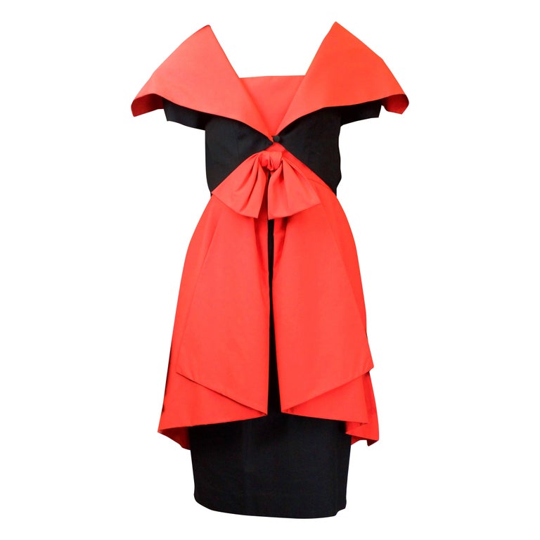 Guy Laroche black and orange dress and Jacket ensemble, circa 1980 For