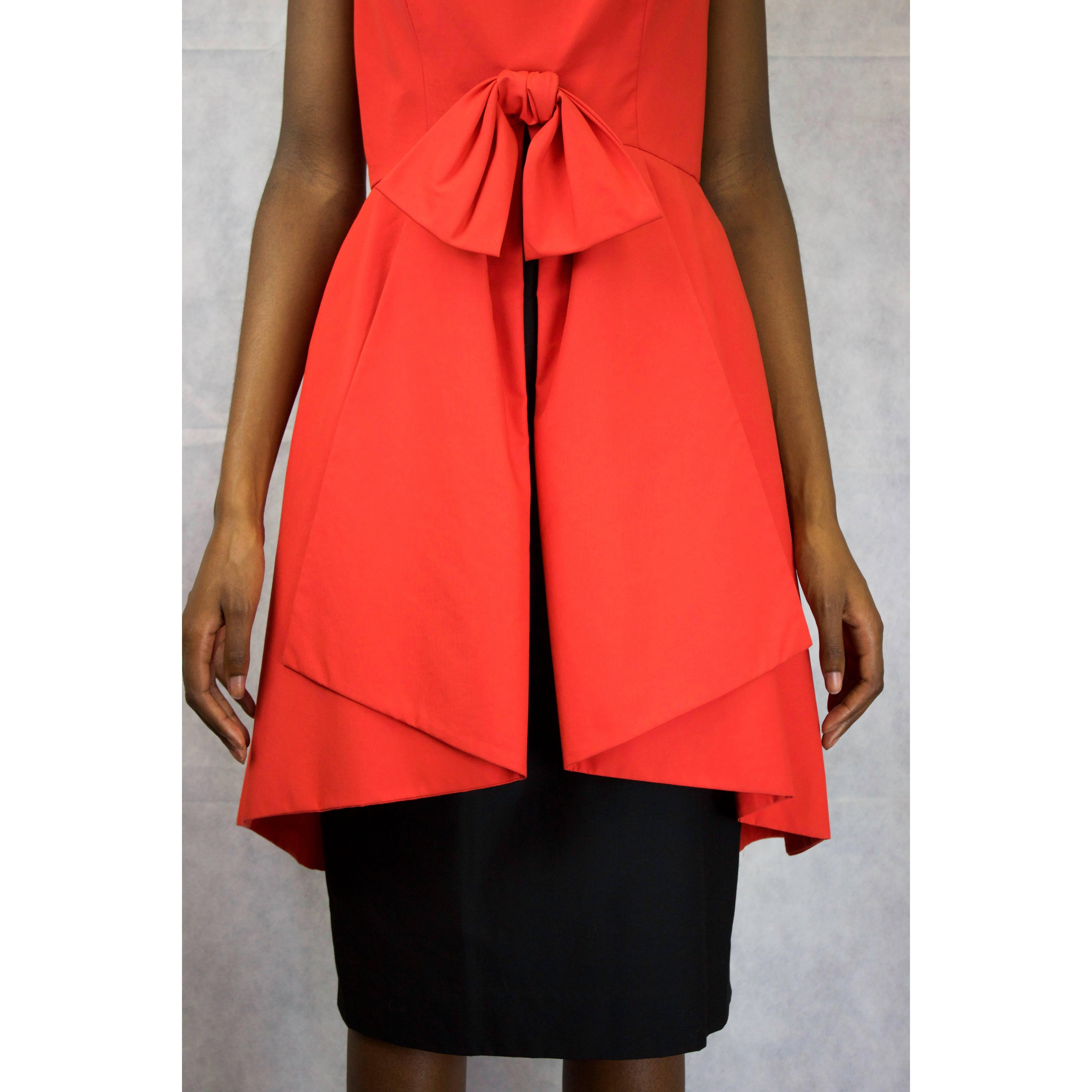 Red Guy Laroche black and orange dress and Jacket ensemble, circa 1980 For Sale