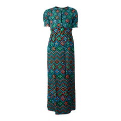 Emanuel Ungaro printed crepe and linen hostess maxi dress. circa 1970