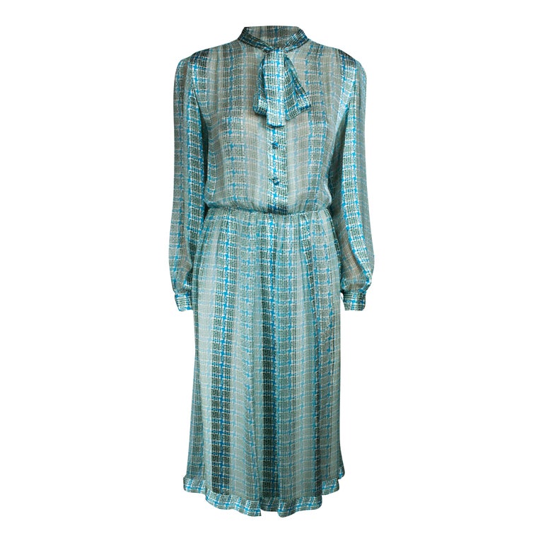 Jacques Heim blue silk chiffon dress, circa 1960s For Sale at 1stDibs