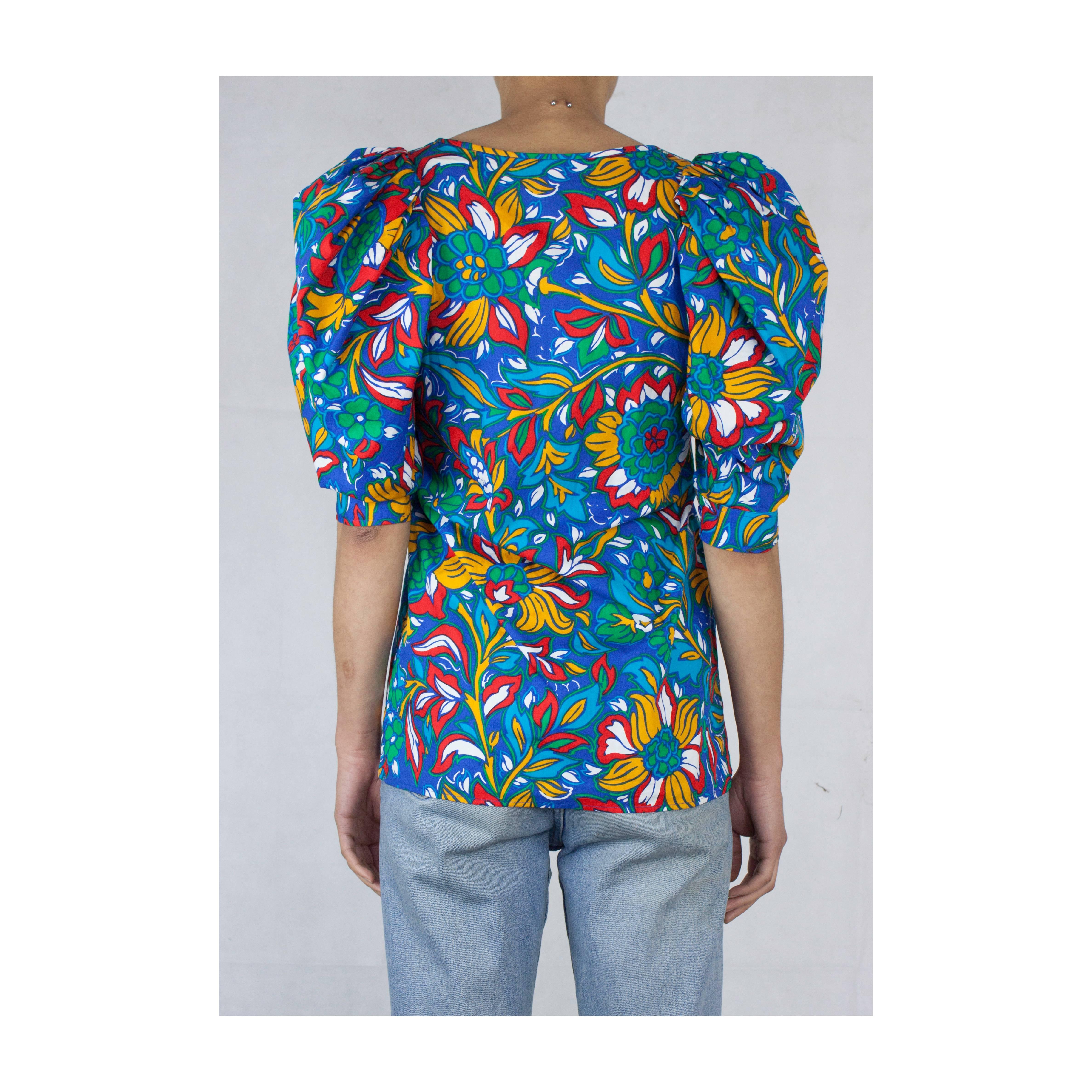 Yves Saint Laurent  gypsy-inspired floral motif cotton blouse. circa 1970s In Excellent Condition In London, GB