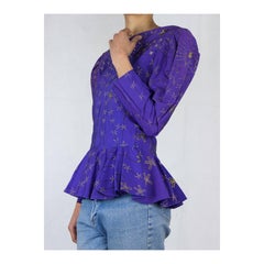 Zandra Rhodes hand painted fitted peplum top with rhinestones. circa 1980s