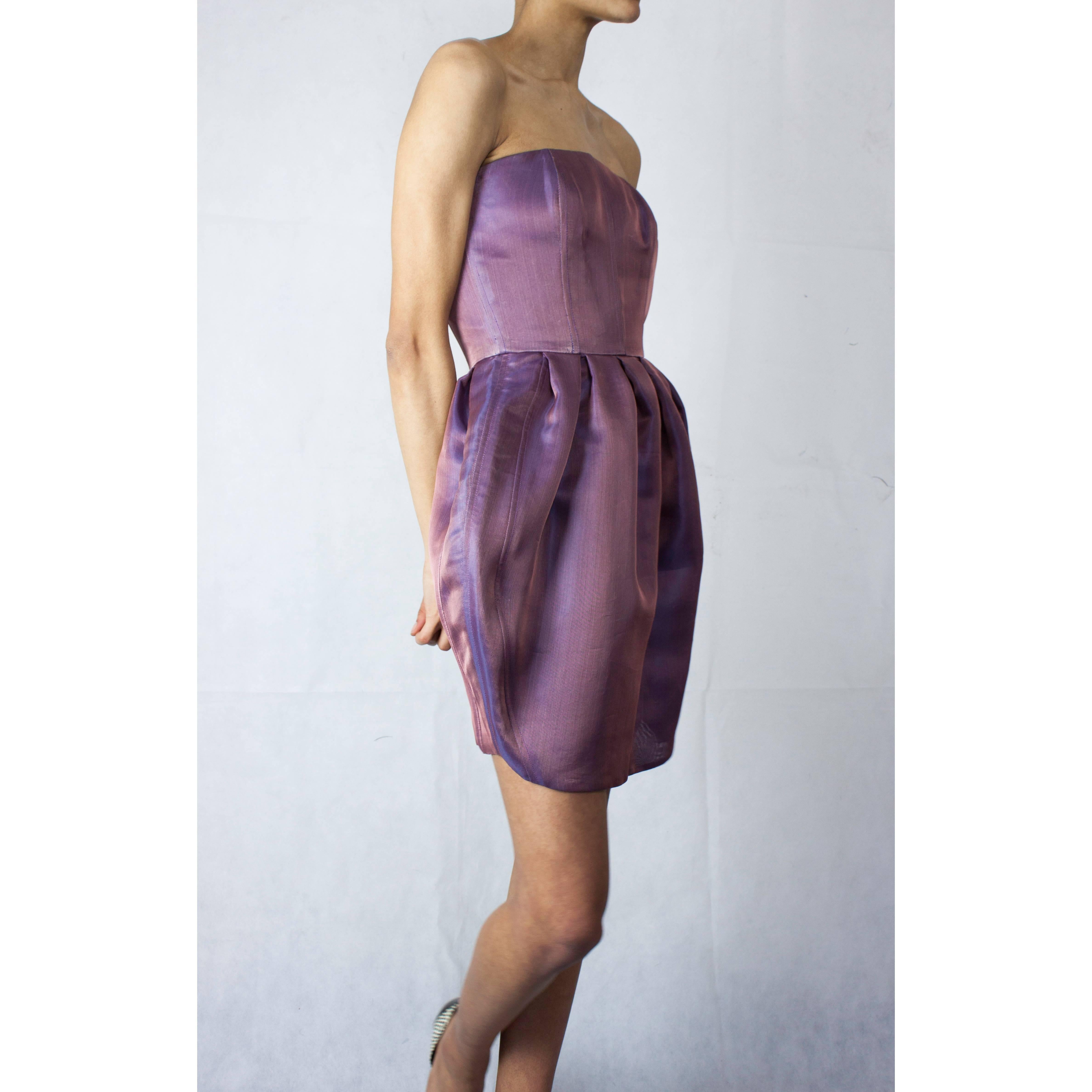 Women's Lanvin shimmering parme tulip-shaped silk cocktail couture dress, circa 1