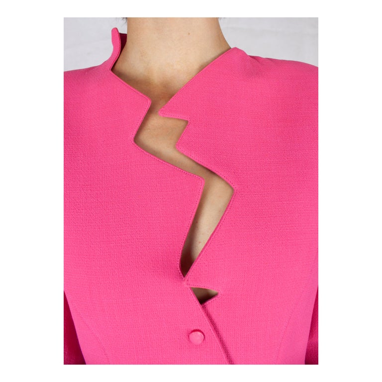 Thierry Mugler documented intense bubble gum pink asymmetric jacket ...