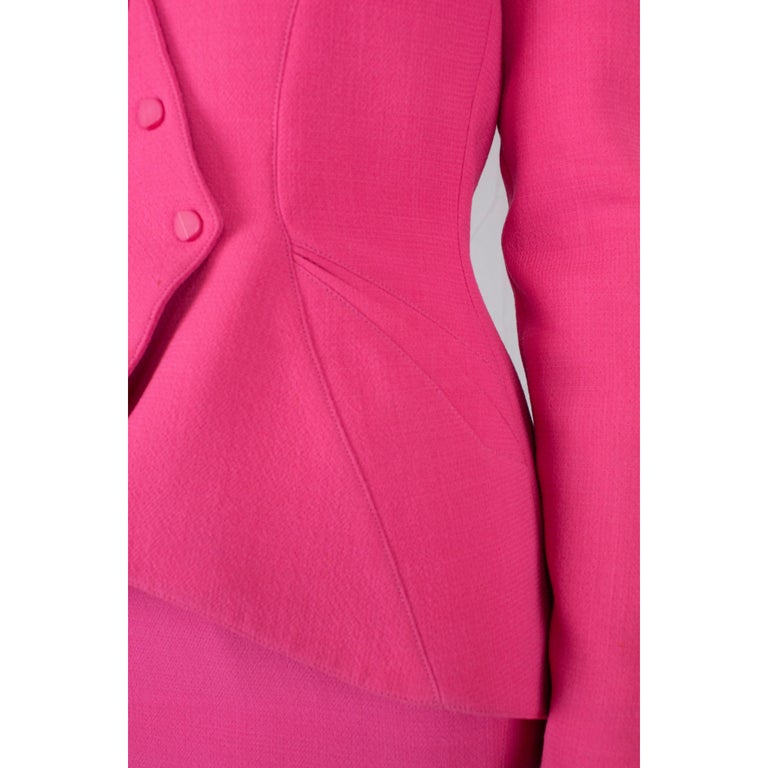 Thierry Mugler documented intense bubble gum pink asymmetric jacket ...