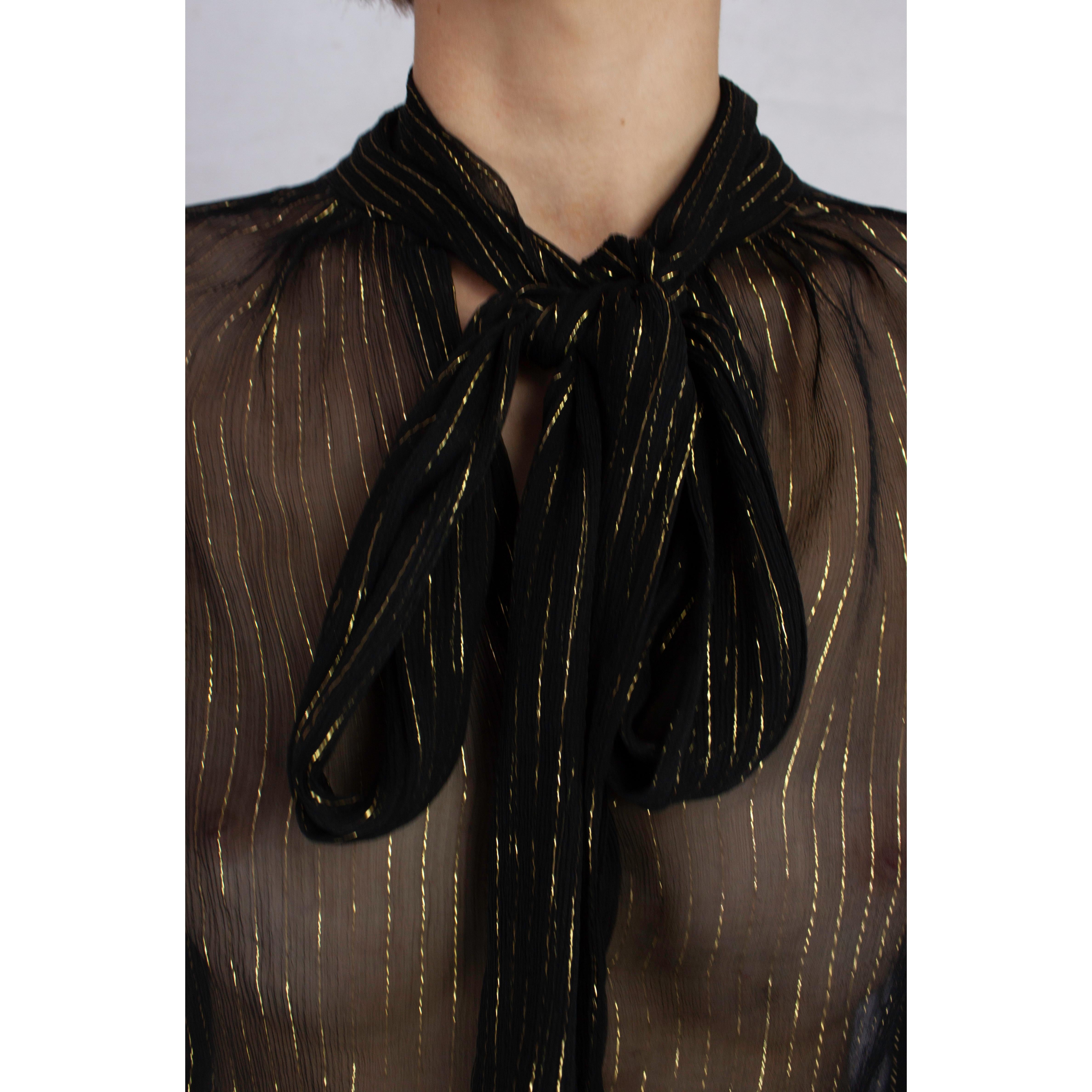 Dolce & Gabbana black and gold pinstripe silk necktie blouse, circa 1990s 4