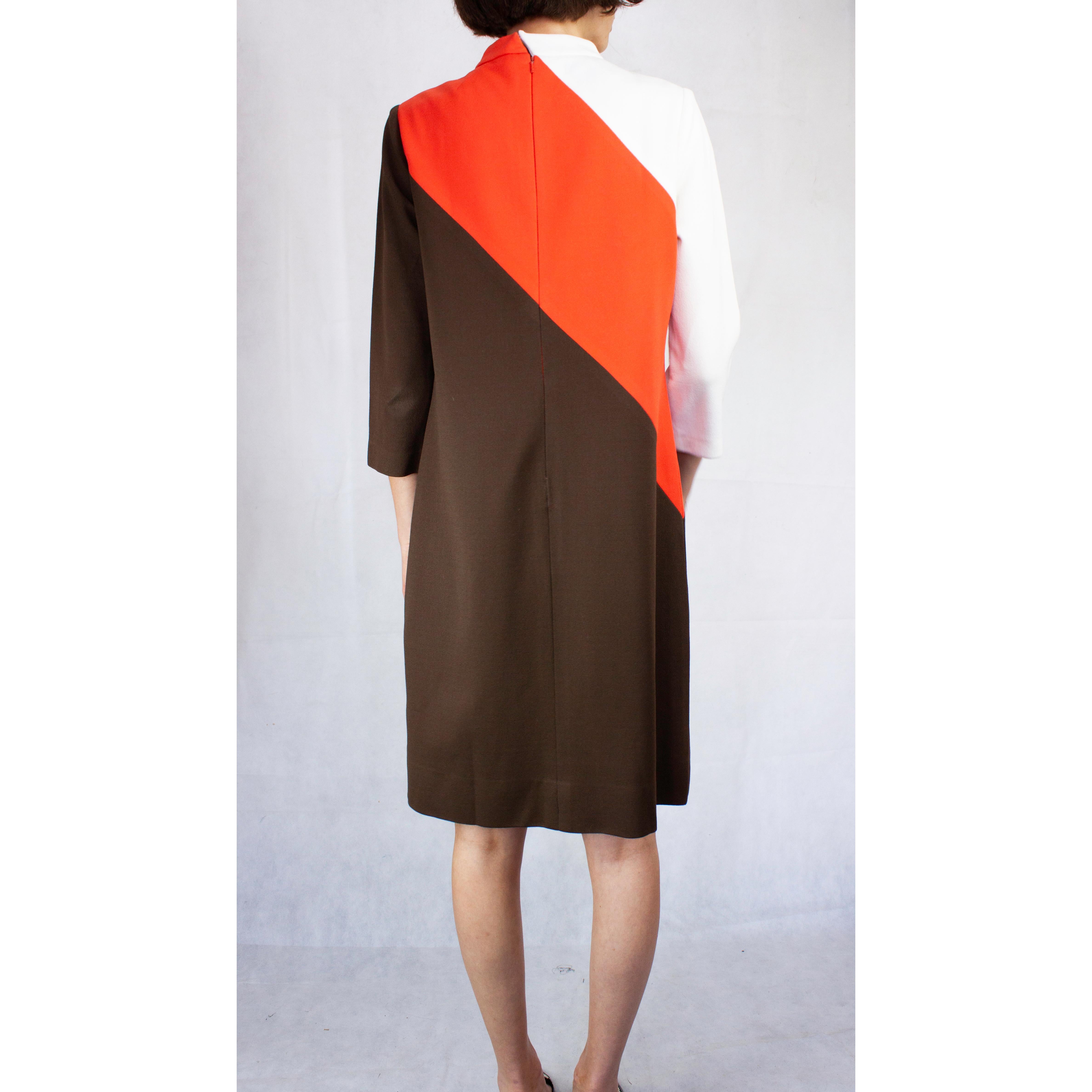 Black Pierre Cardin colour-block jersey dress. circa 1960s