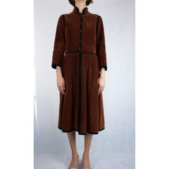Saint Laurent chocolate corduroy Russian coat with quilted lining.Winter 1976-77