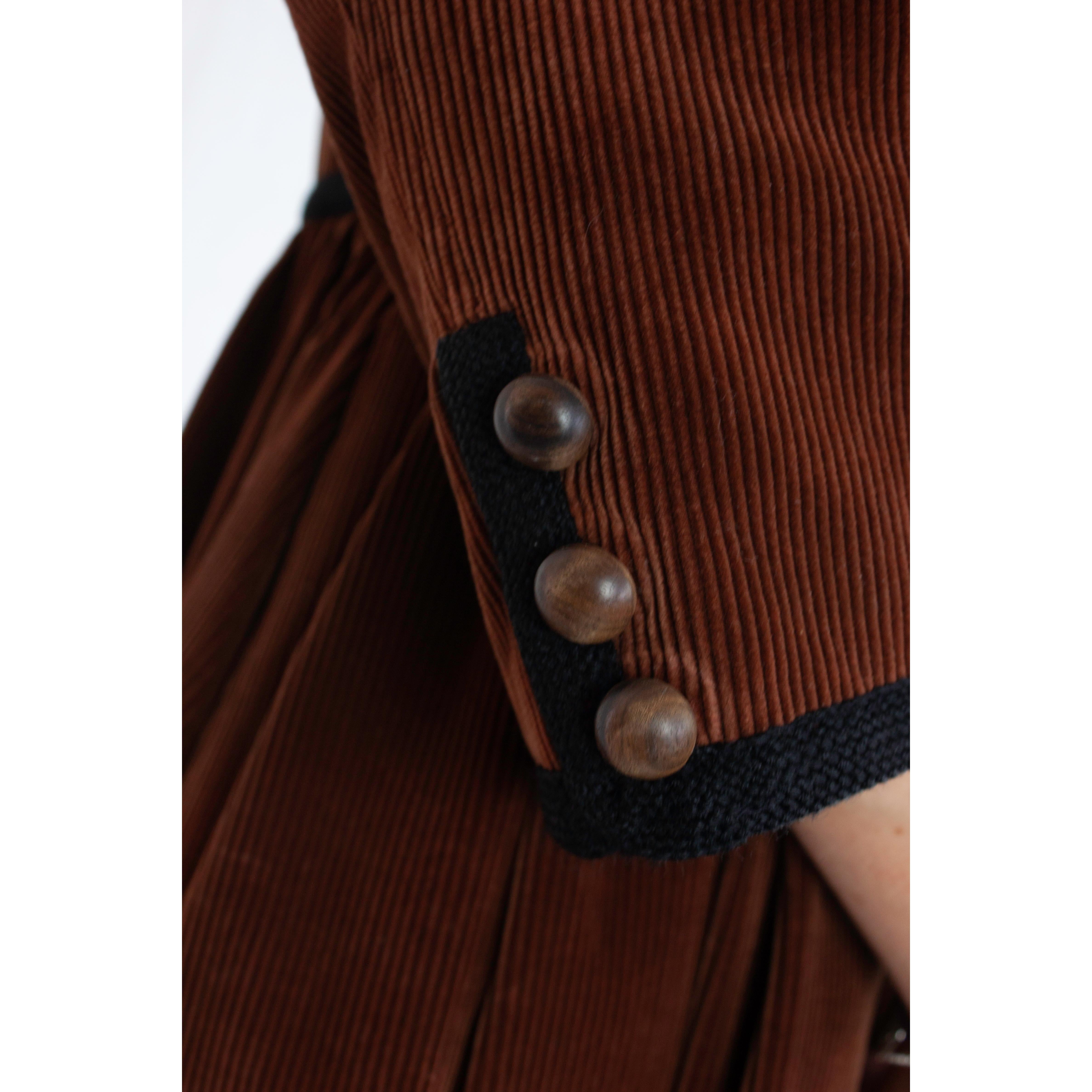Saint Laurent chocolate corduroy Russian coat with quilted lining.Winter 1976-77 4