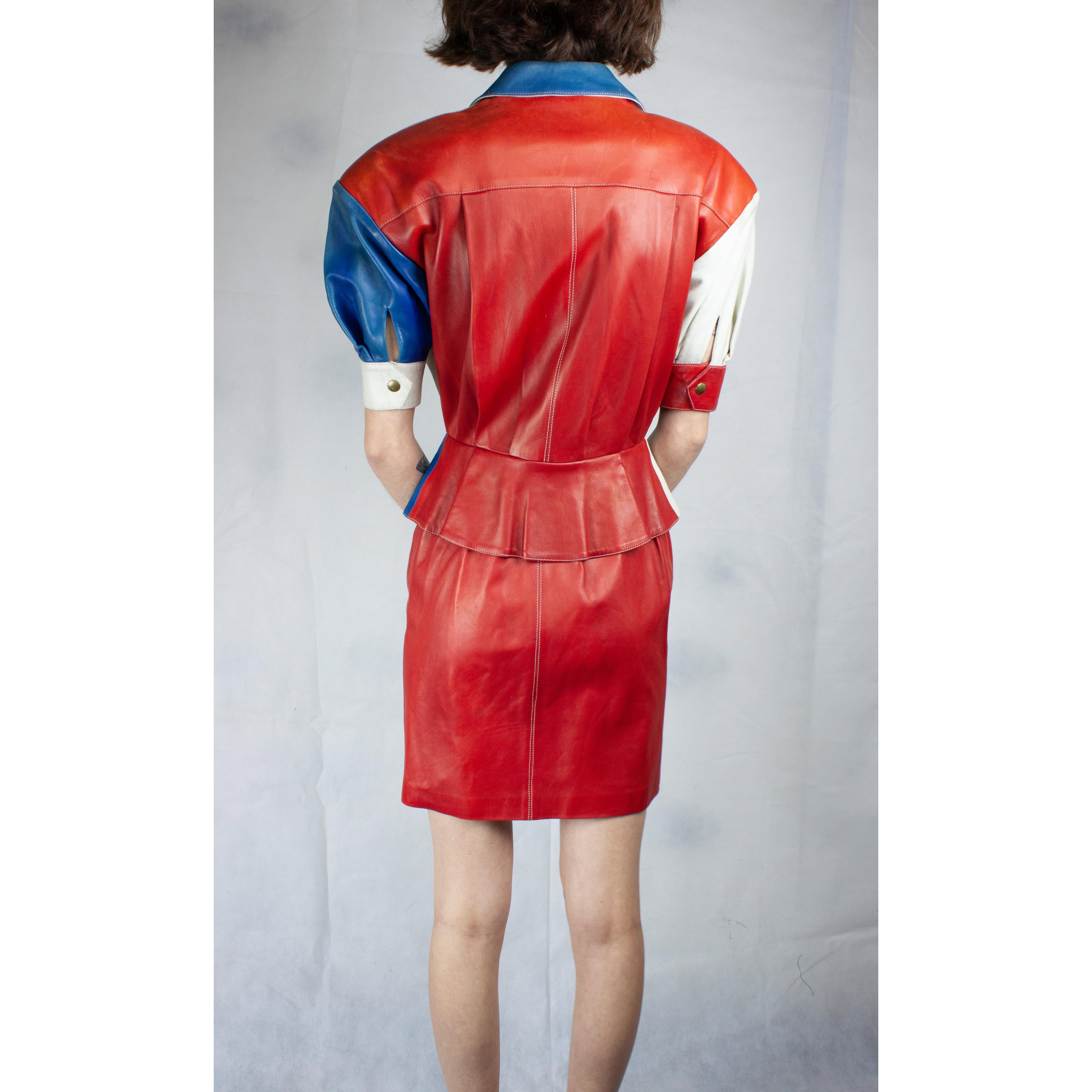 Women's Hermès tricolour lambskin peplum dress. circa 1980