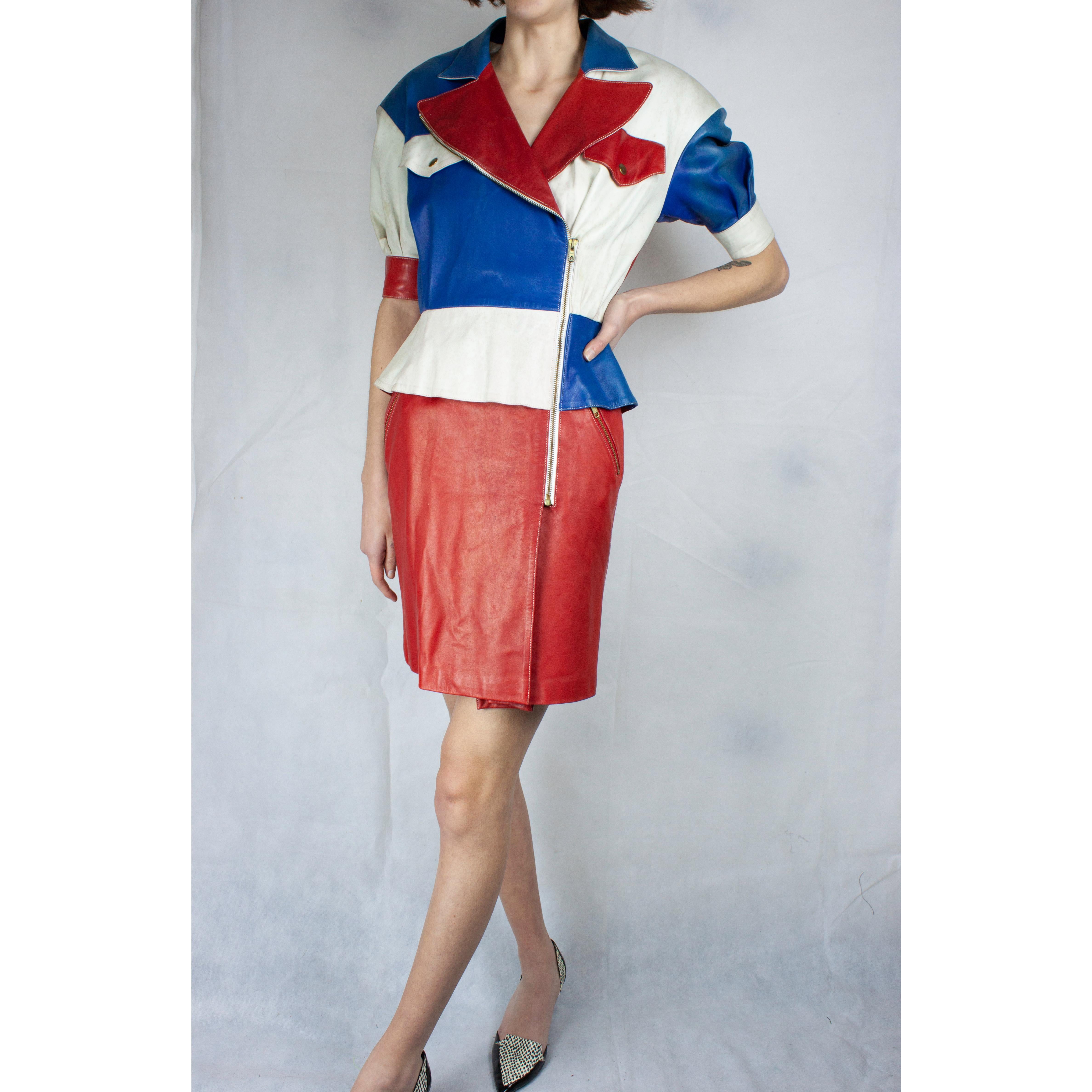 Hermès tricolour lambskin peplum dress. circa 1980 1