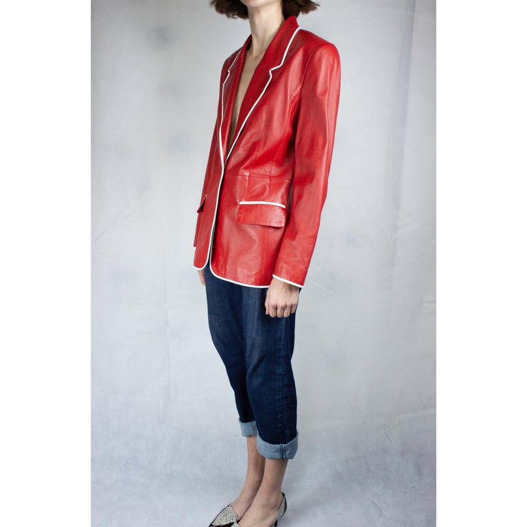 Louis Feraud red and white tailored leather 0 1980s For Sale at 1stdibs