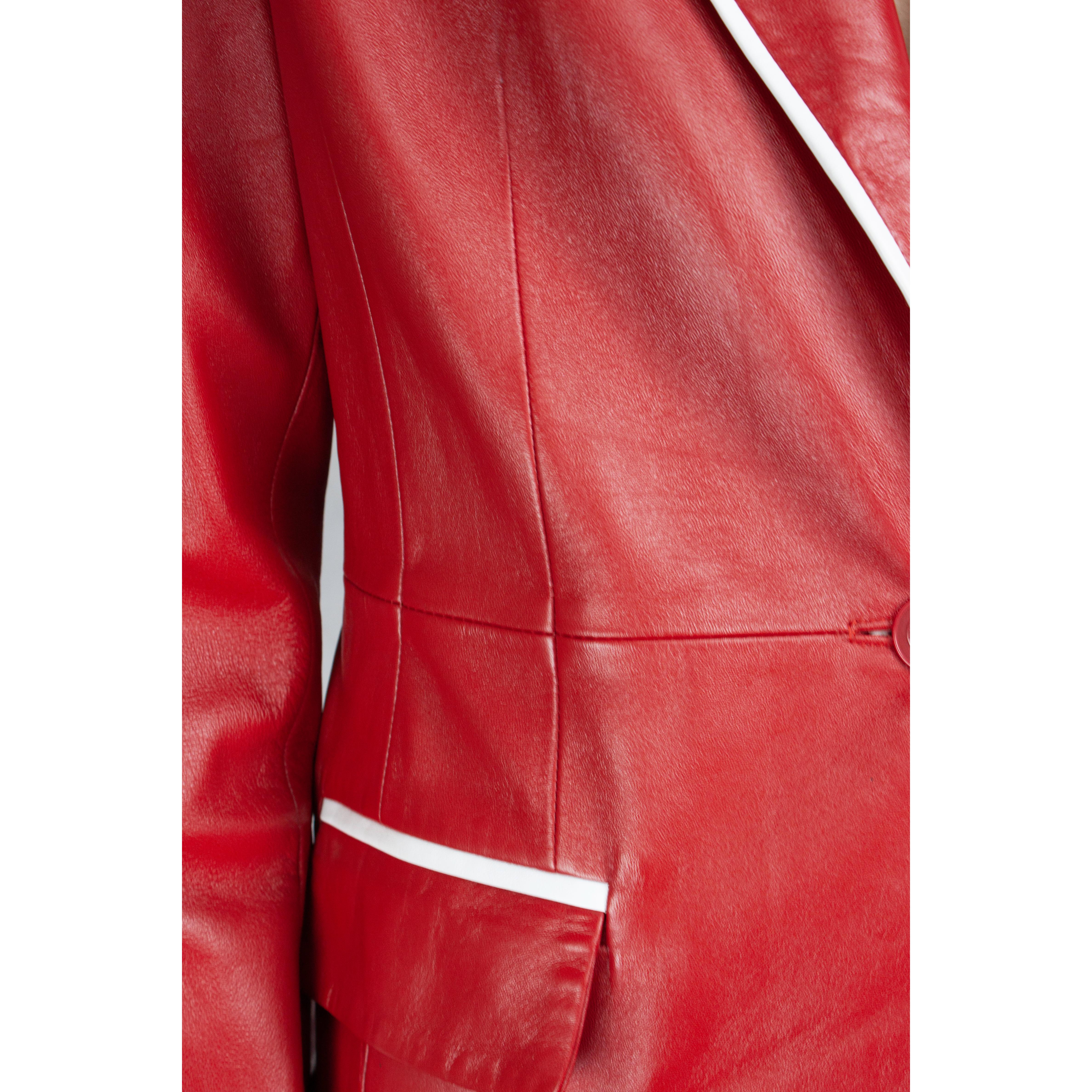 Red Louis Feraud red and white tailored leather jacket.circa 1980s For Sale