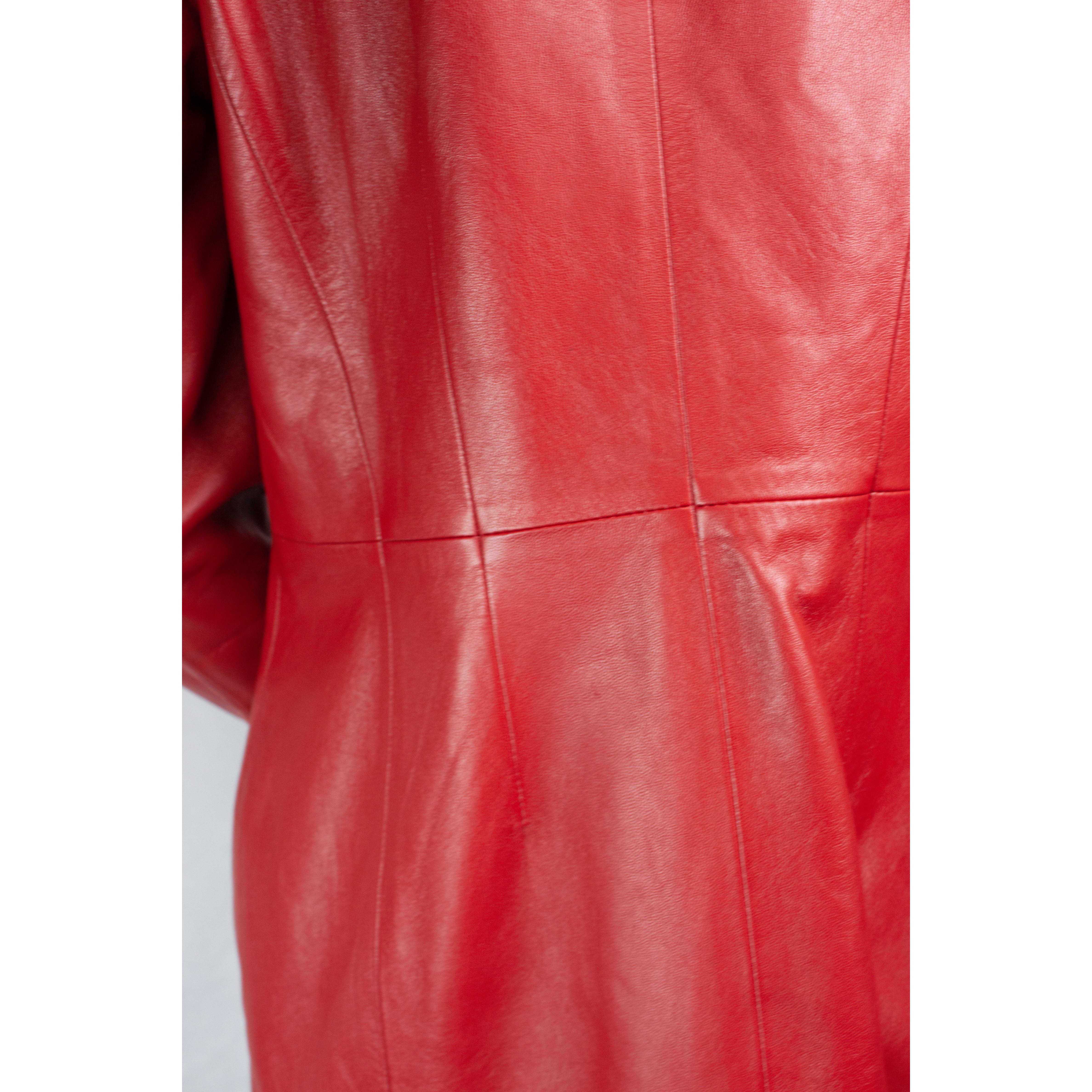 Women's Louis Feraud red and white tailored leather jacket.circa 1980s For Sale