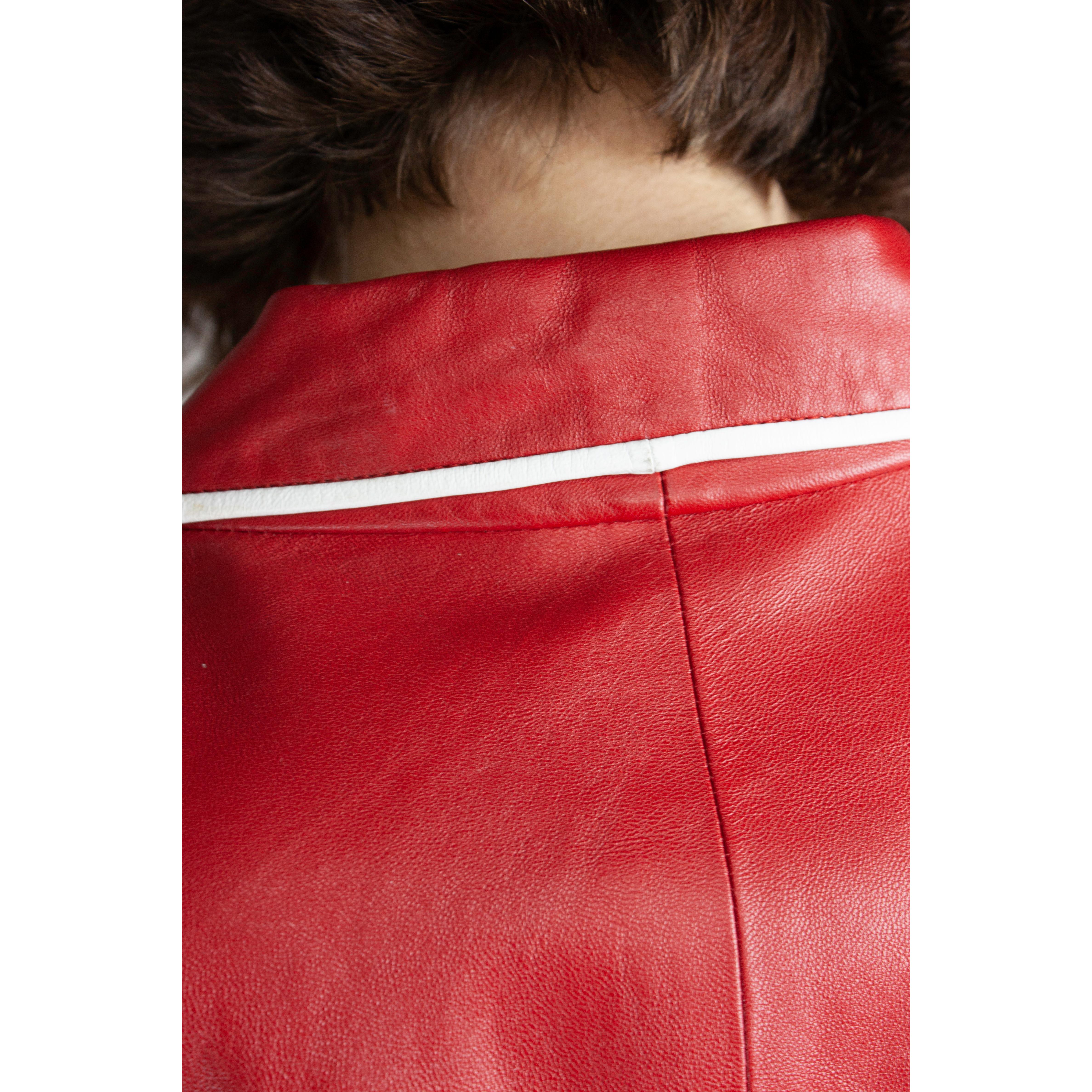 Louis Feraud red and white tailored leather jacket.circa 1980s For Sale 2