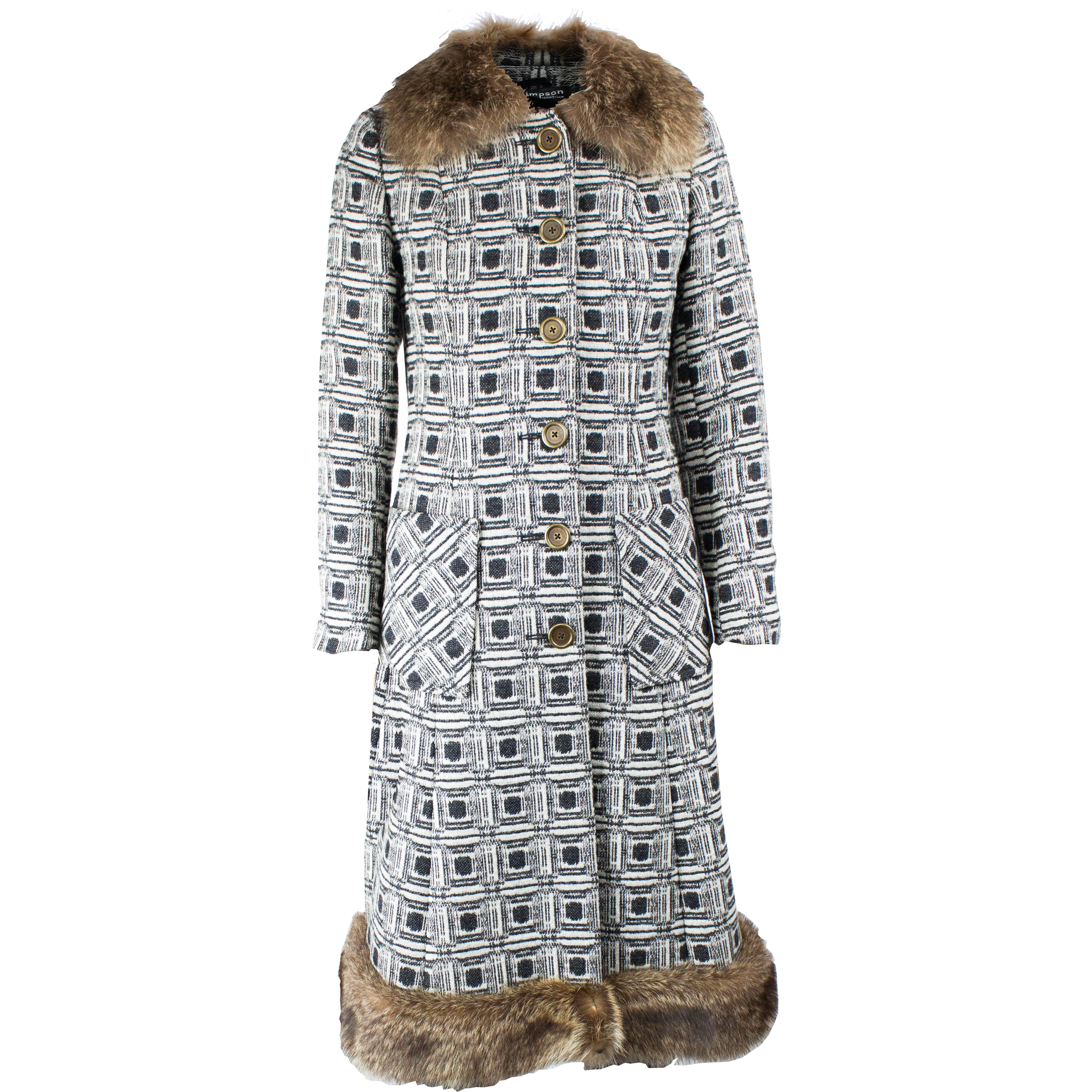 Anthony Charles black and white wool coat, circa 1969 For Sale