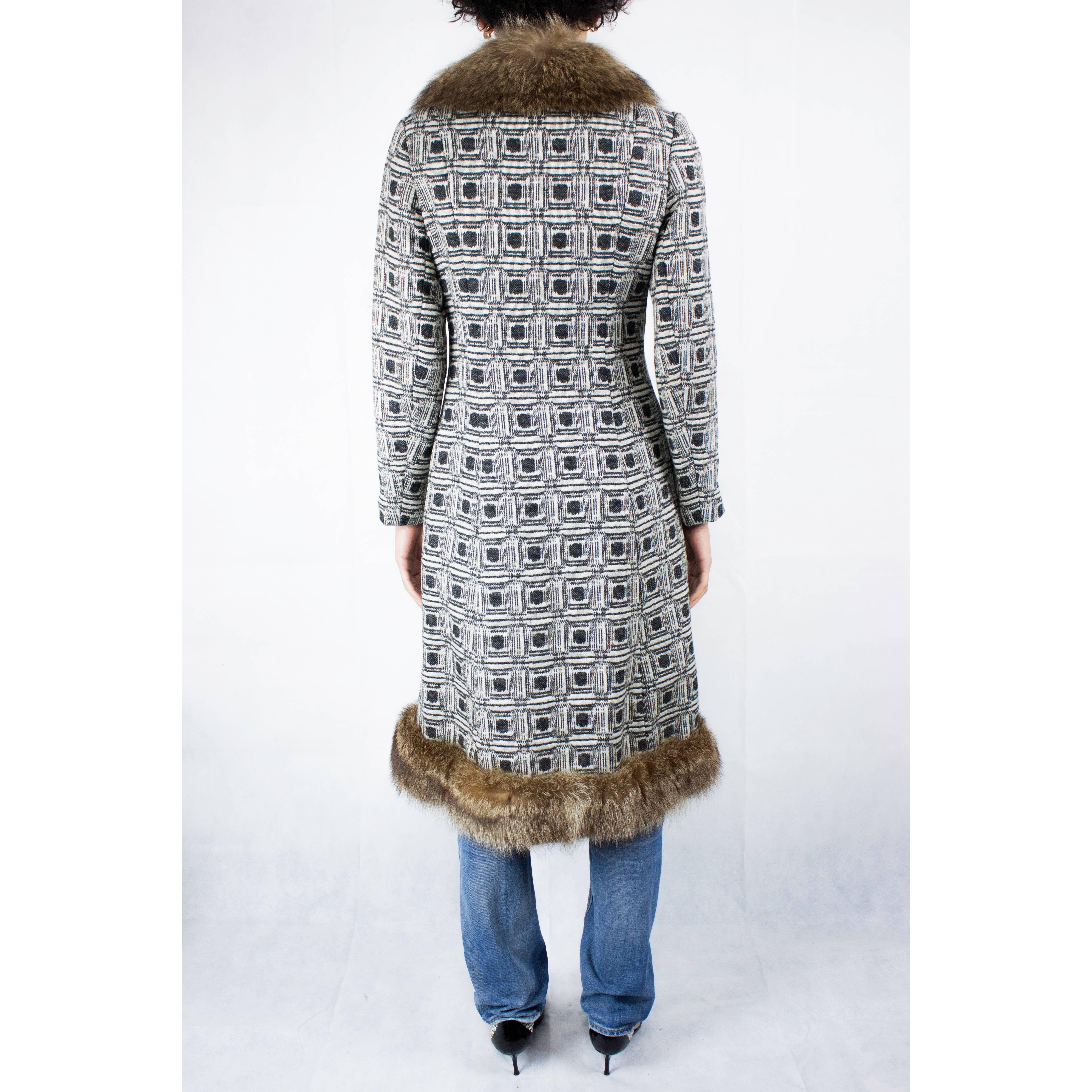 Gray Anthony Charles black and white wool coat, circa 1969 For Sale
