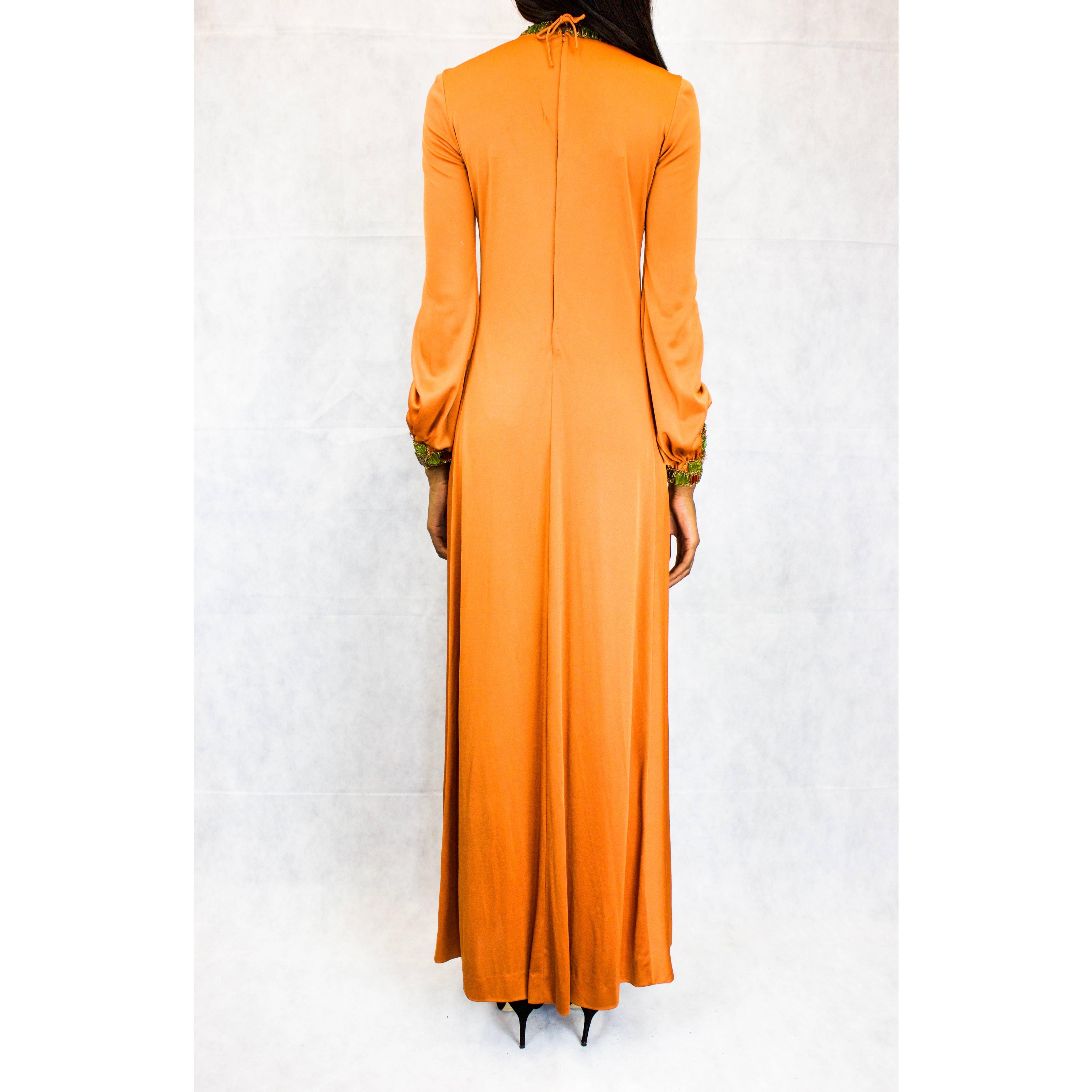 Orange Loris Azzaro bejewelled couture evening dress
