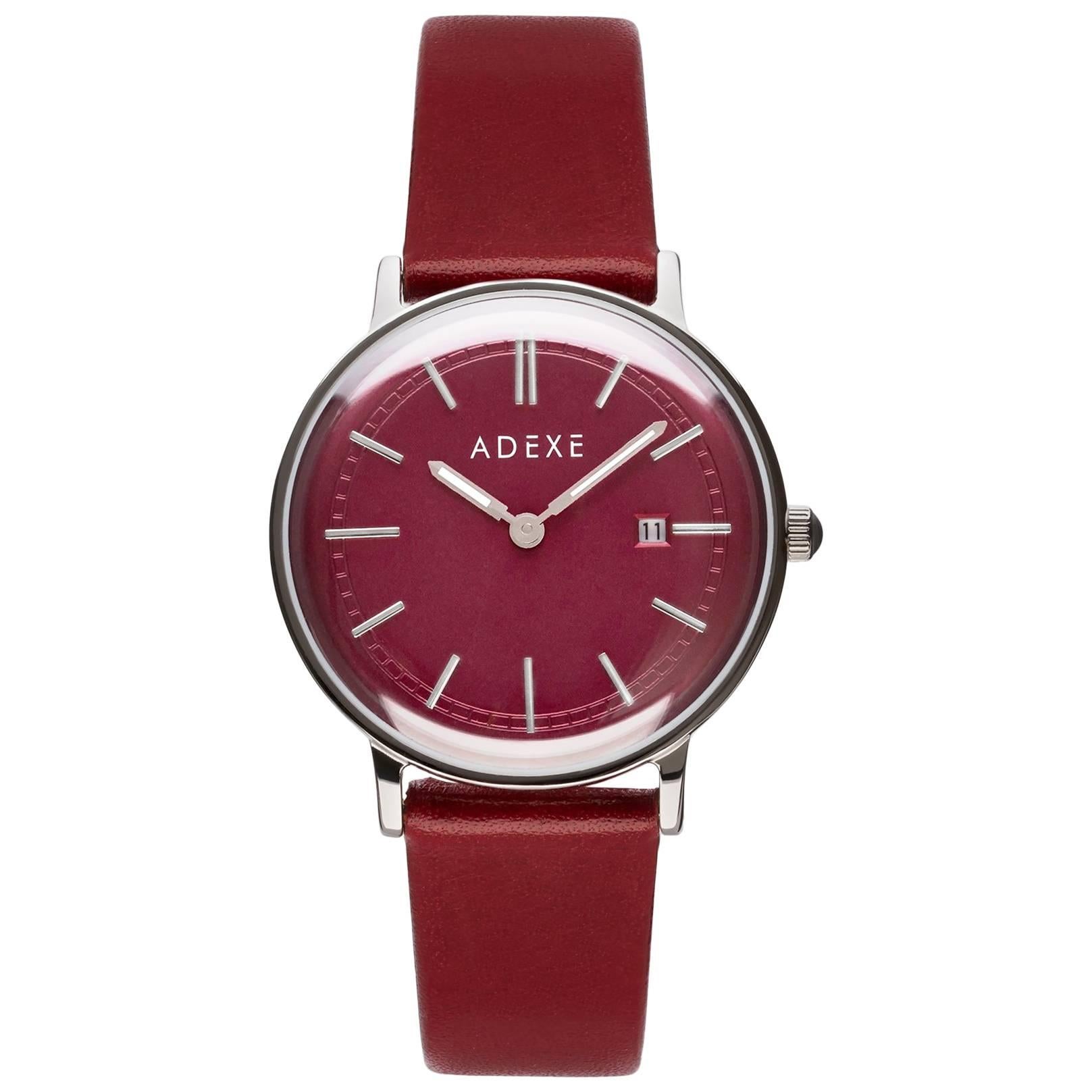 ADEXE Stainless Steel Petite Red Quartz Wristwatch For Sale