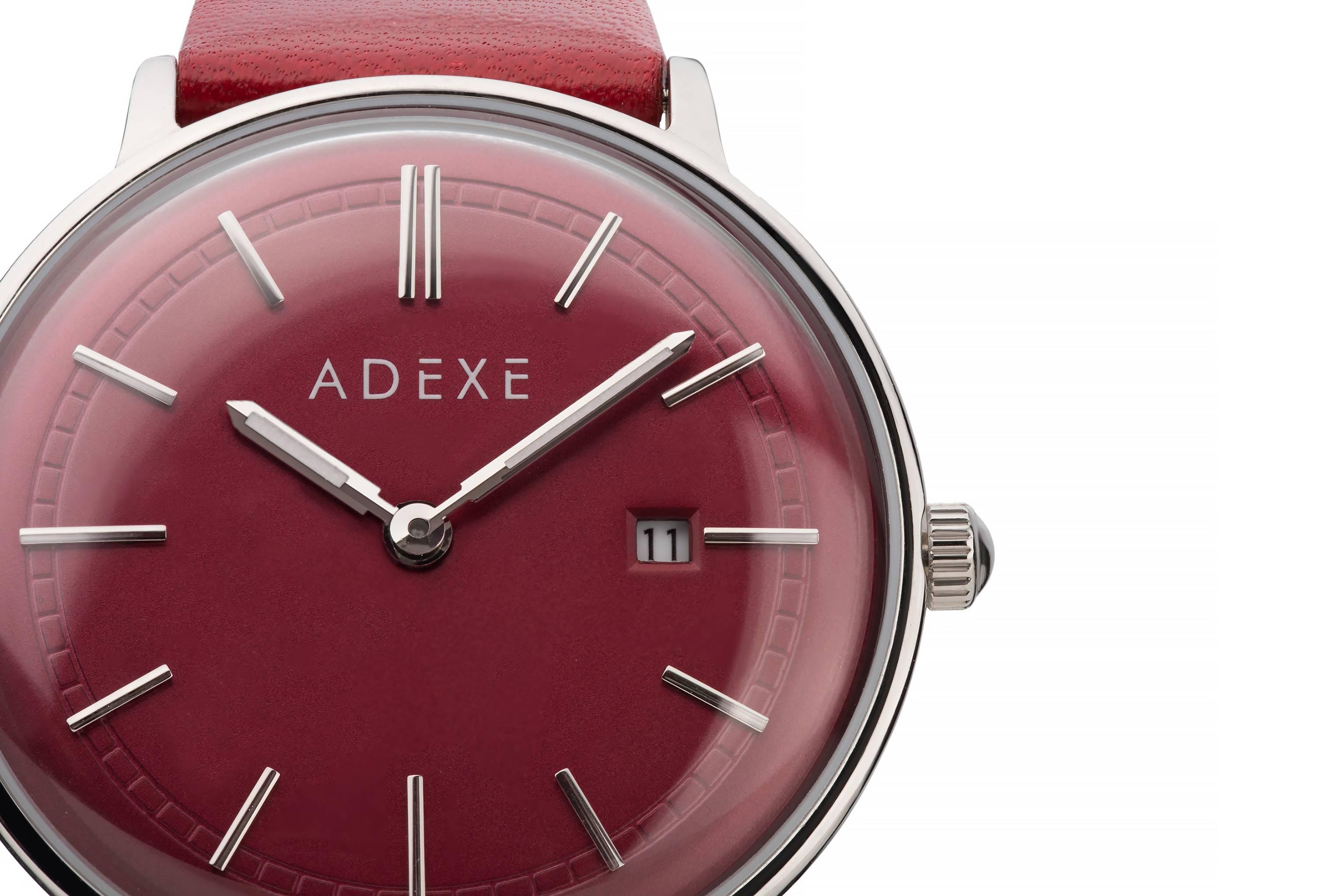 Contemporary ADEXE Stainless Steel Petite Red Quartz Wristwatch For Sale