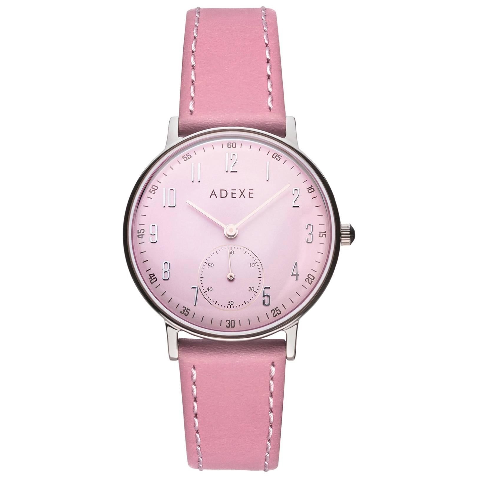 ADEXE Stainless Steel Petite Pink Quartz Wristwatch For Sale