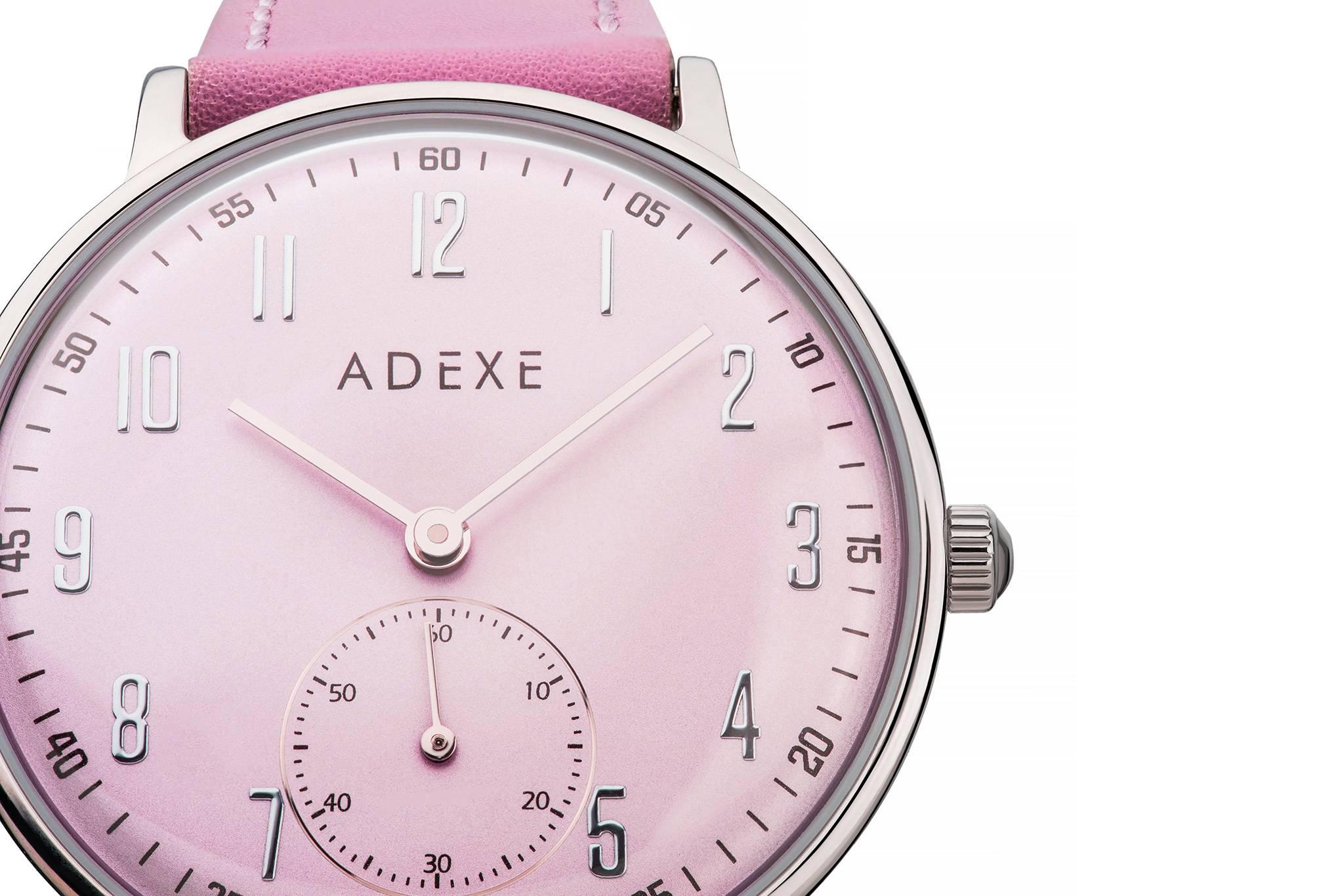 Contemporary ADEXE Stainless Steel Petite Pink Quartz Wristwatch For Sale