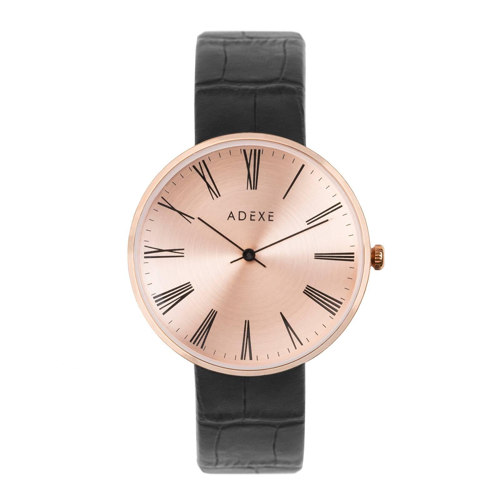 ADEXE Sistine Black and Rose Gold Convex Dial Quartz Wristwatch For Sale