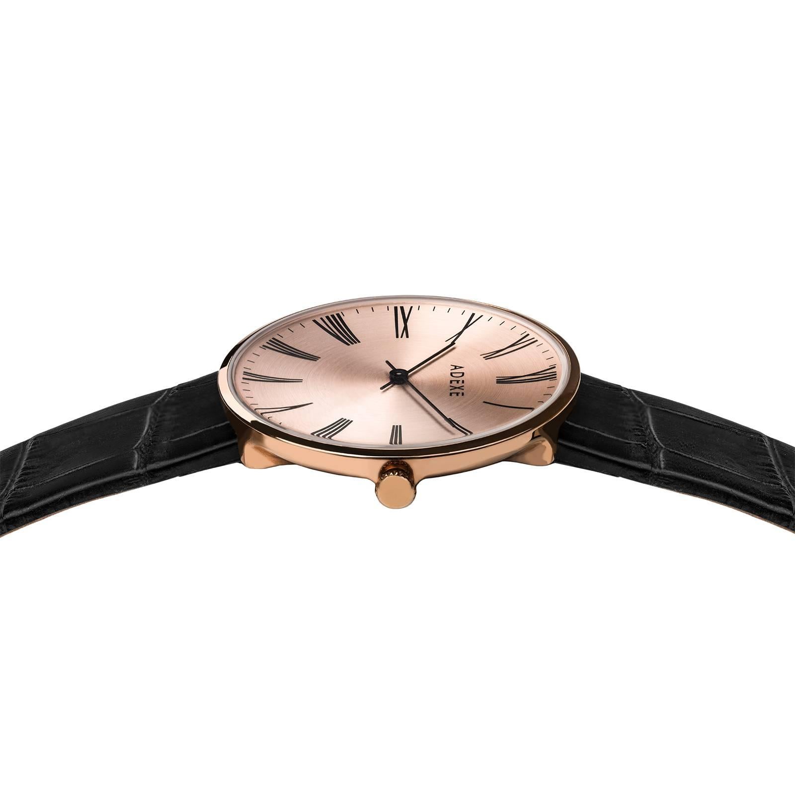 Contemporary ADEXE Sistine Black and Rose Gold Convex Dial Quartz Wristwatch For Sale
