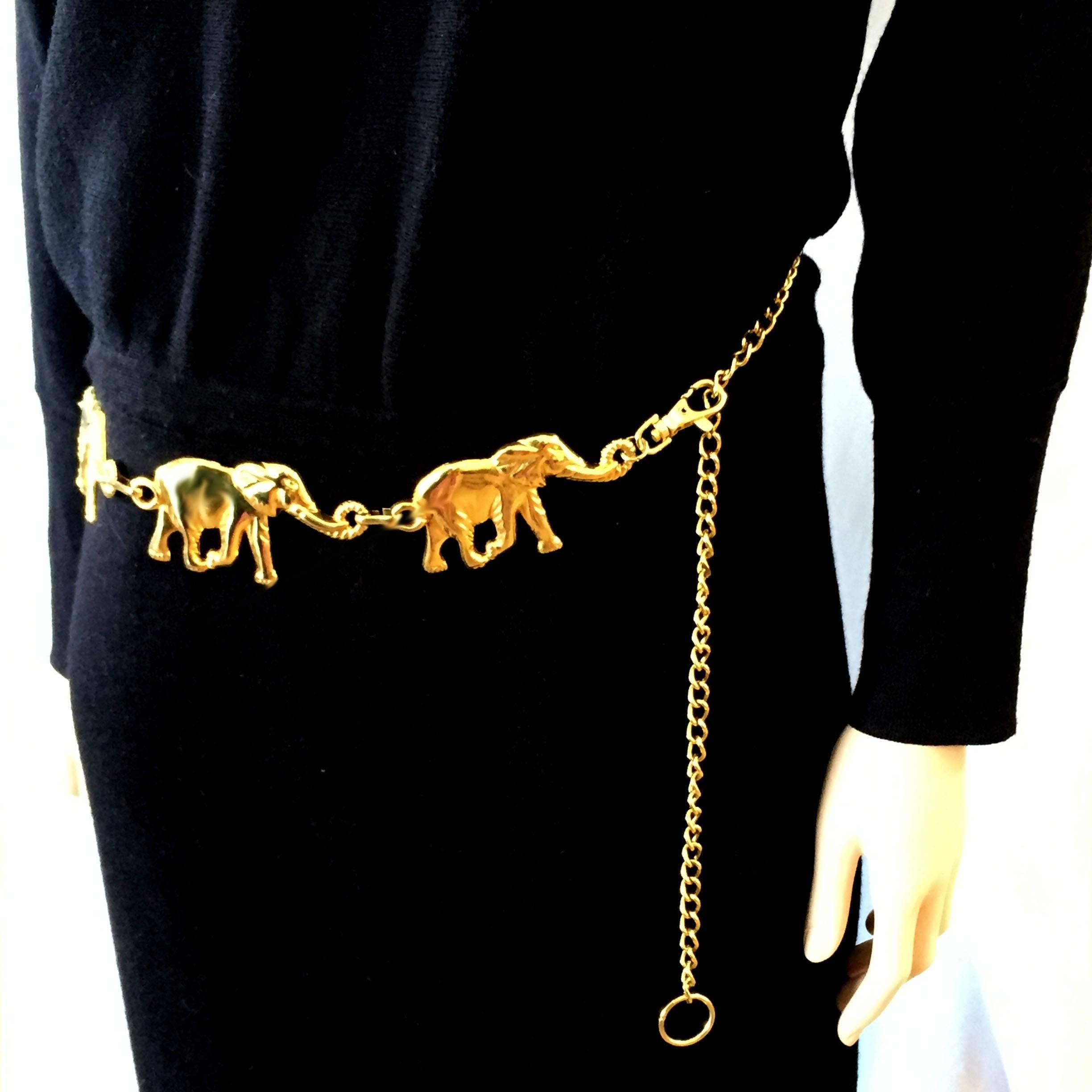 Brown Lucky Elephant heavy gold chain link vintage animal belt