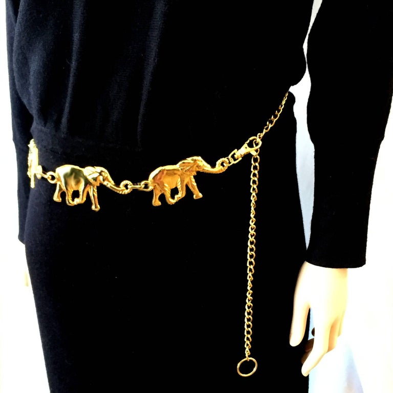Lucky Elephant heavy gold chain link vintage animal belt at 1stDibs