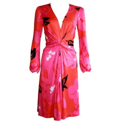 Flora Kung Twist Front Azalea Floral Printed Silk Jersey Dress