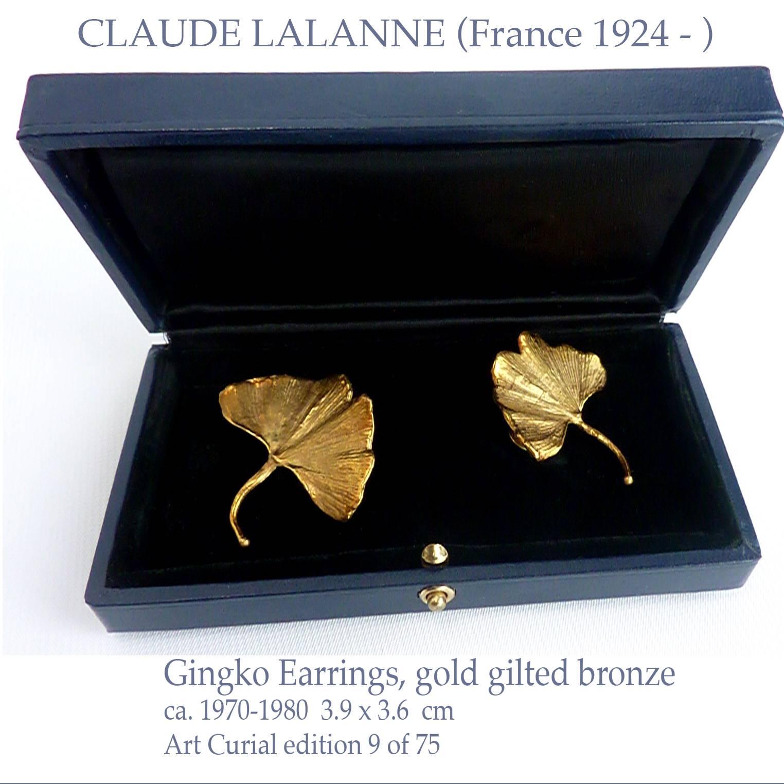 CLAUDE LALANNE Gingko Earrings in original Paris ARTCURIAL BOX In Excellent Condition In Boston, MA