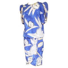 Retro Flora Kung Printed Silk Tulip Top + Wrap Skirt - with tag