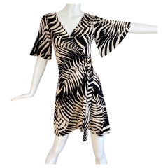 Black Ecru Fern Print Silk Wrap Mini Dress  NWT Flora Kung 