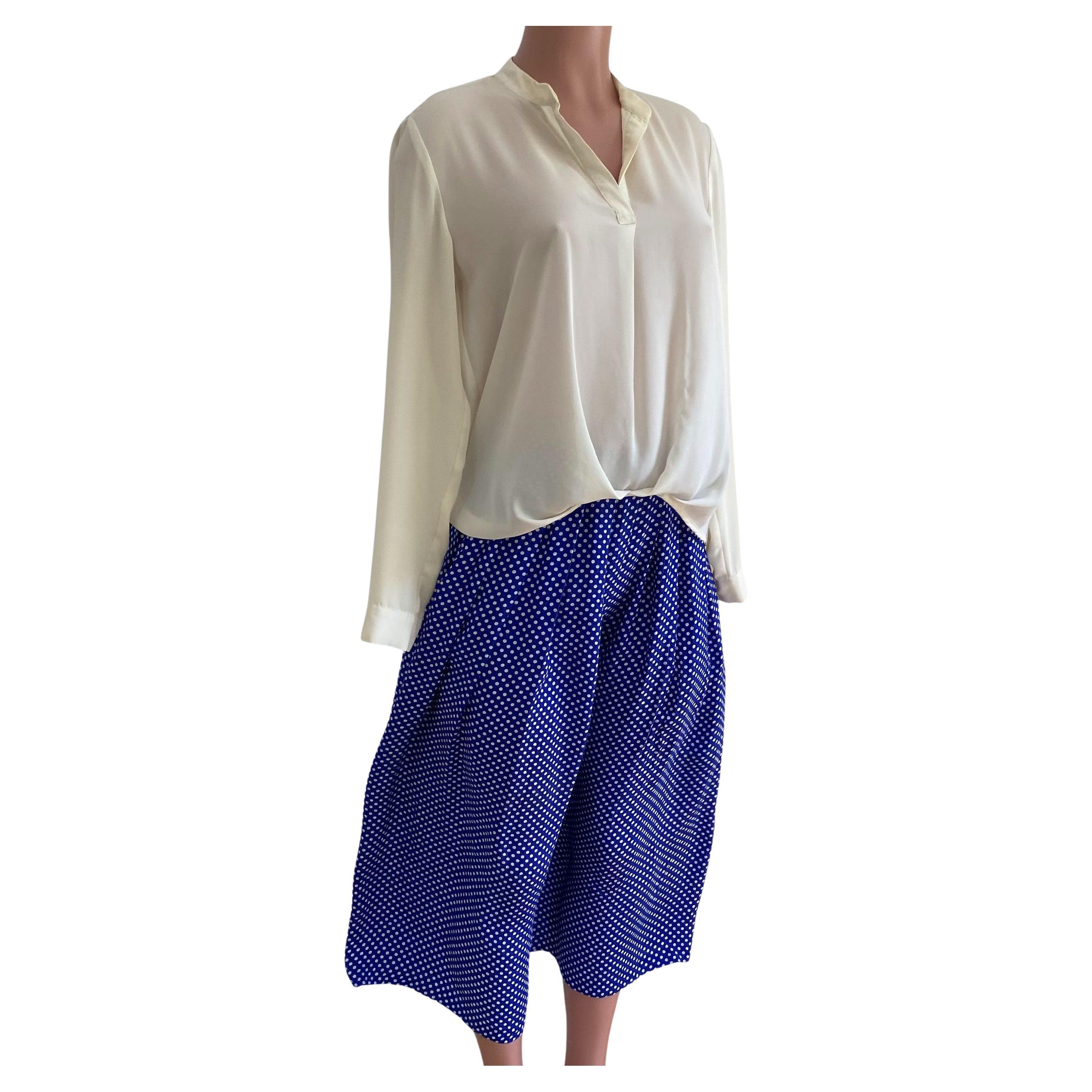 Blue white pintdot box-pleated long silk NELLE skirt NWT Flora Kung For Sale