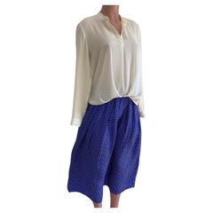 Blue white pintdot box-pleated long silk NELLE skirt NWT Flora Kung