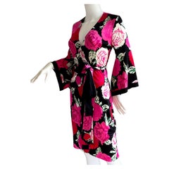 Flora Kung Rose Print Kimono Wrap Silk Dress - NWT