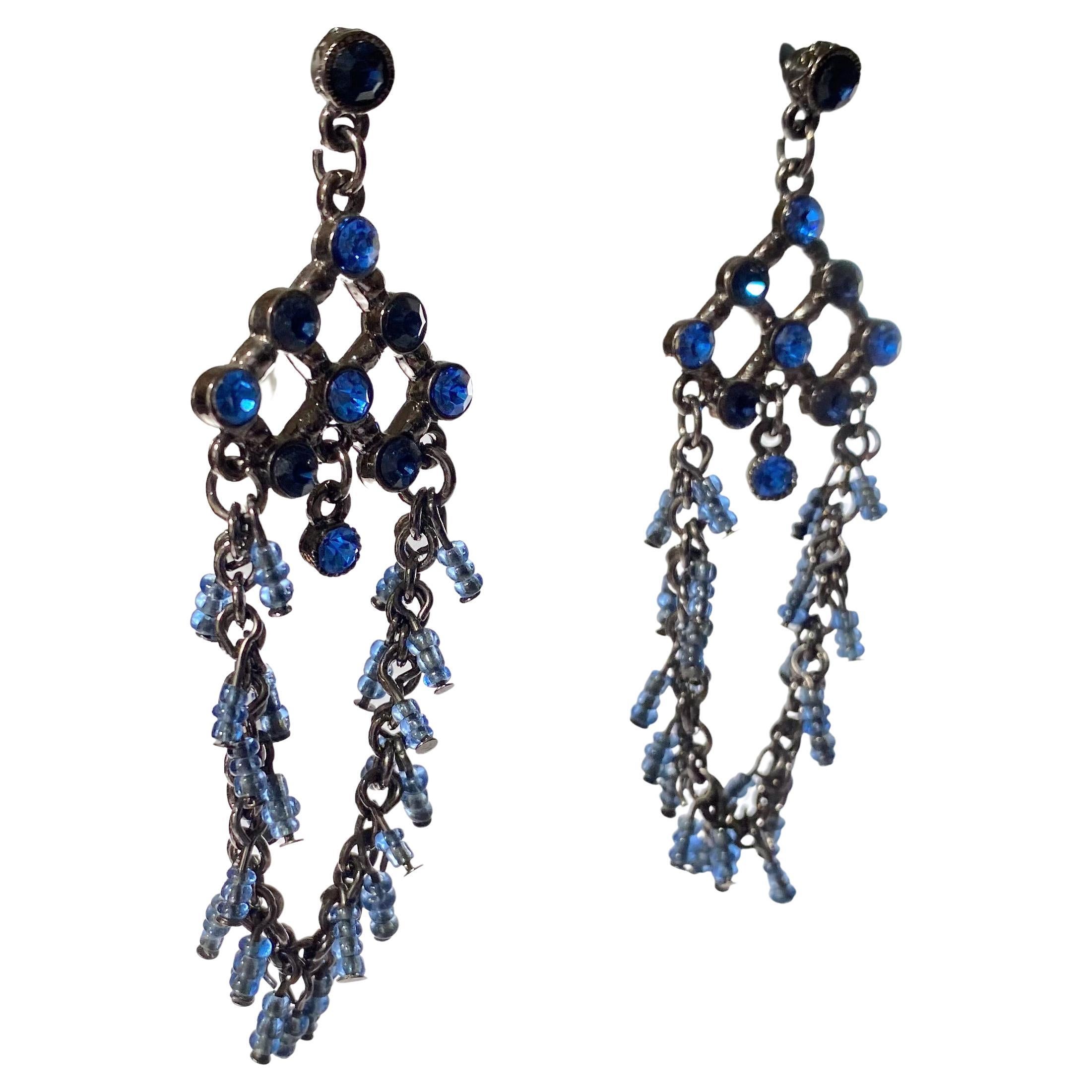 Vintage sapphire blue dangling waterfall earrings 