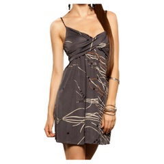 Japanese Tassel Print Gray Silk Jersey Mini Slip Dress FLORA KUNG - NWT