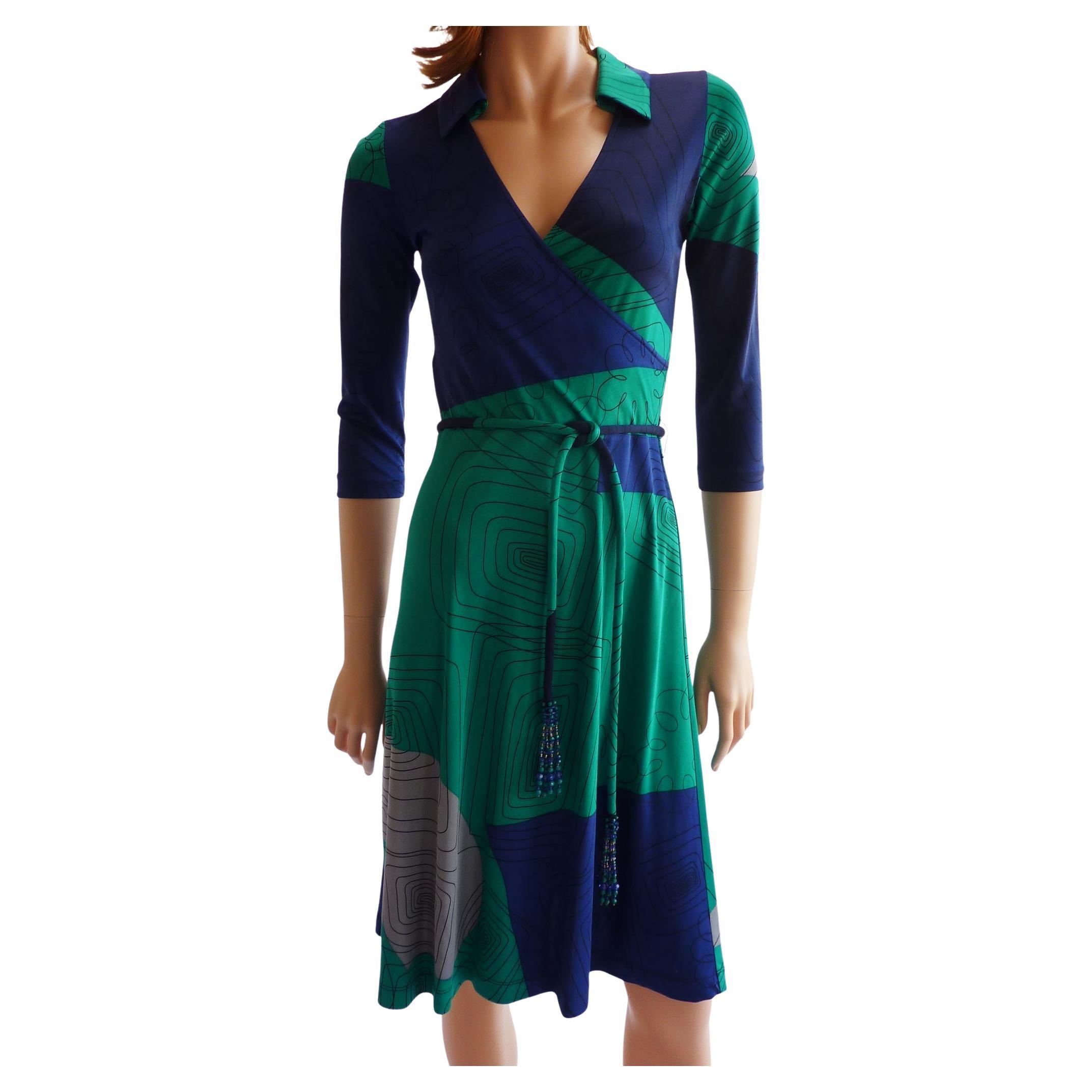 Flora Kung Blue Jade Mock Wrap silk shirt dress + detachable cord belt NWT  For Sale