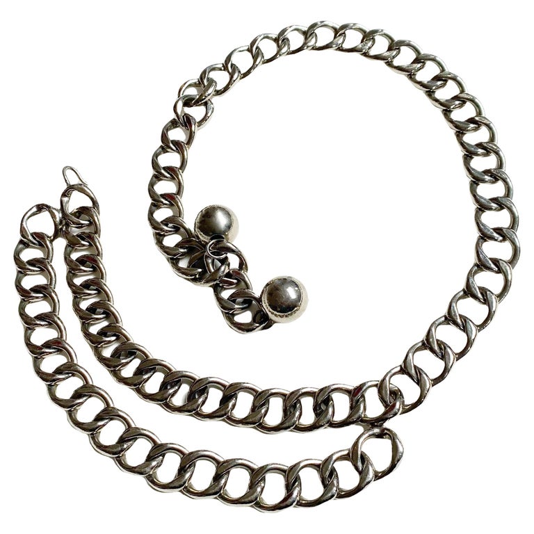 Vintage CHANEL Heavy Silver Chain Link Belt For Sale at 1stDibs