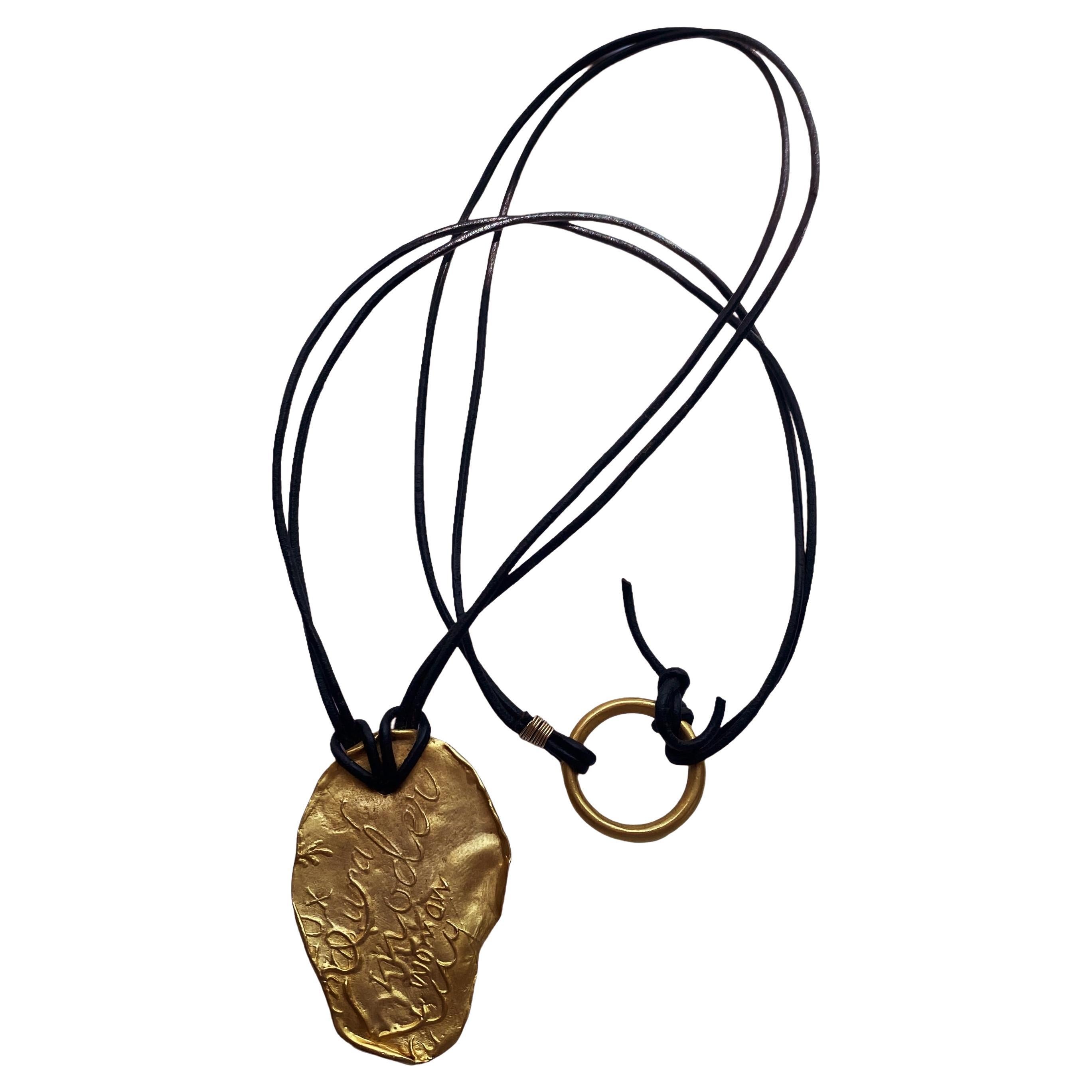 1980s Donna Karan Gold Pendant Necklace  For Sale