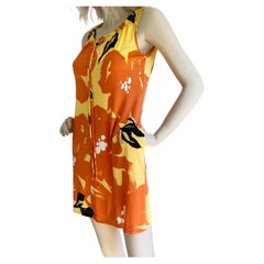 Flora Kung Yellow Floral print Silk Jersey Mini sac dress with POCKETS 