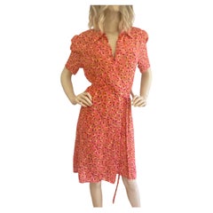 Peach Demure Floral Silk Georgette Lined Wrap Dress- Flora Kung NWT