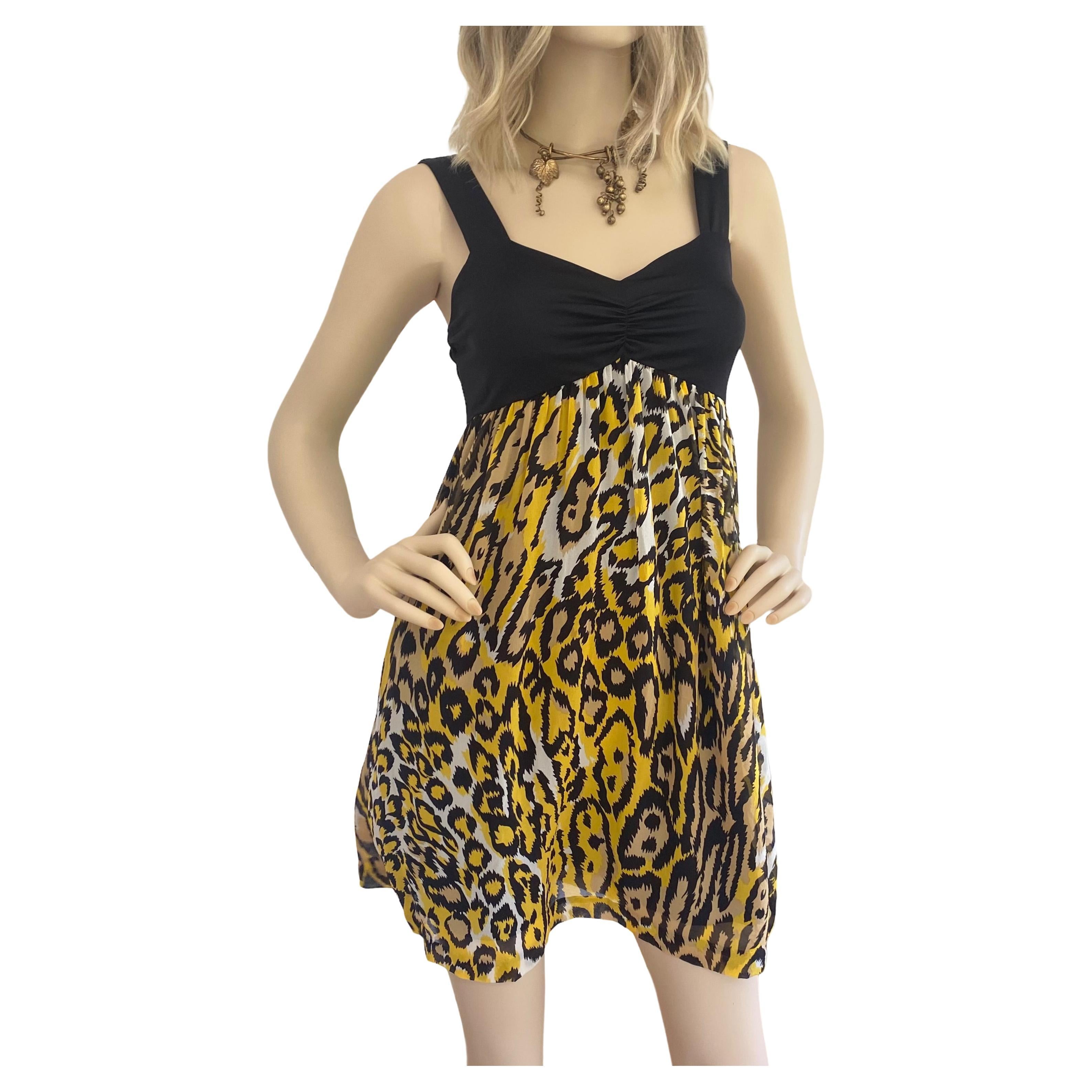 Yellow leopard Mini Silk Dress - Flora Kung NWT For Sale
