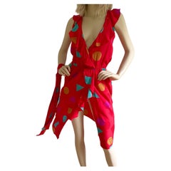 Vintage Flora Kung Red Silk Print Wrap Dress - NWT 