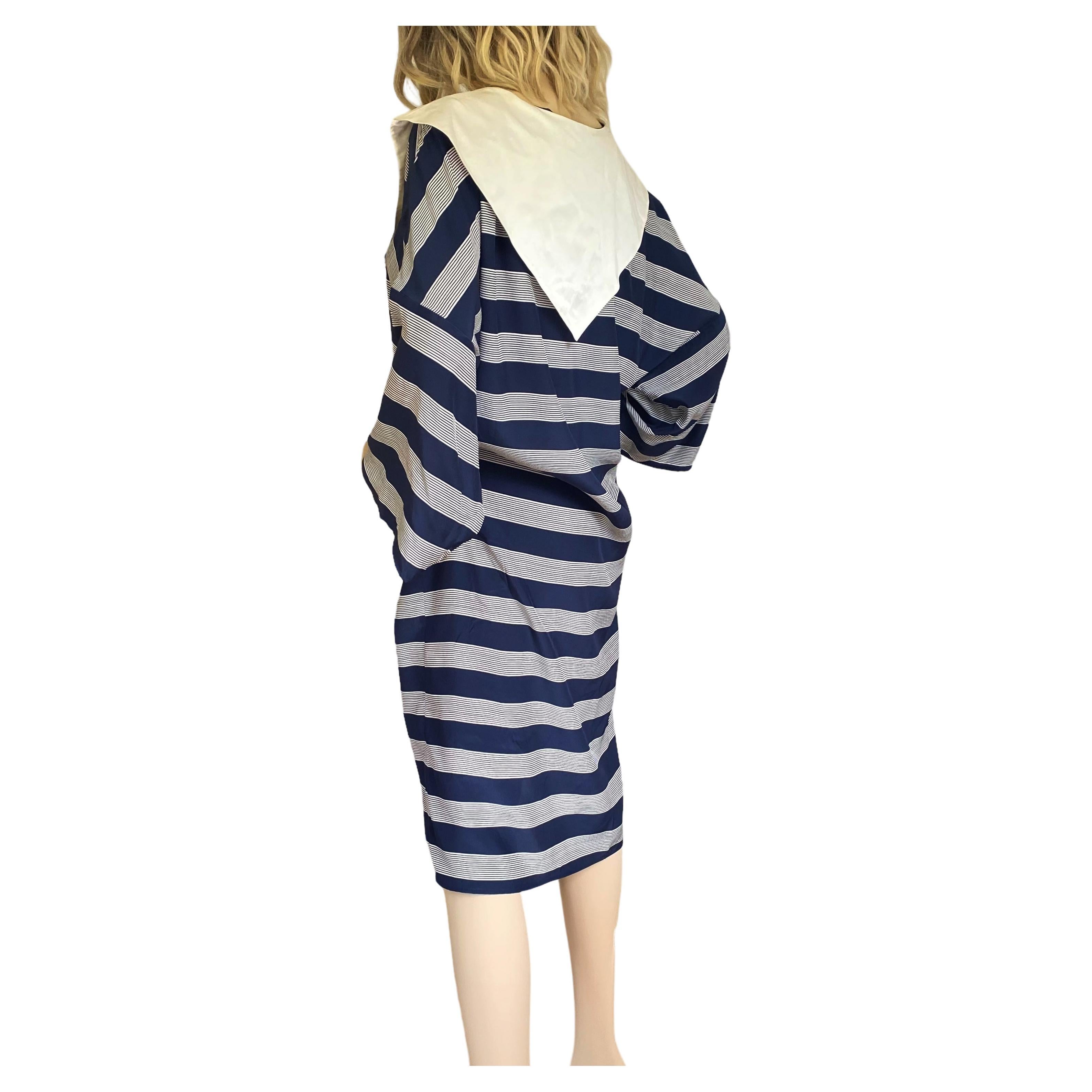 Cool Sailor Silk Sac Dress with Kimono Sleeves  - Flora Kung NWT For Sale