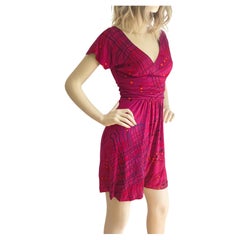 Rosa Seidendruck-Jersey-Kleid mit Taschen  - Flora Kung NWT